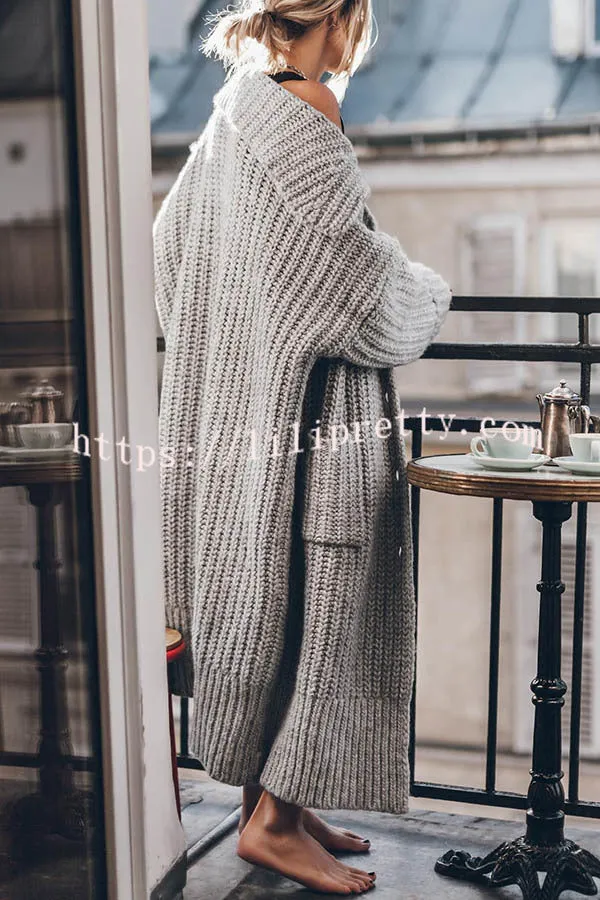 Lilipretty Chunky and Warm Knit Button Pocketed Oversized Midi Cardigan