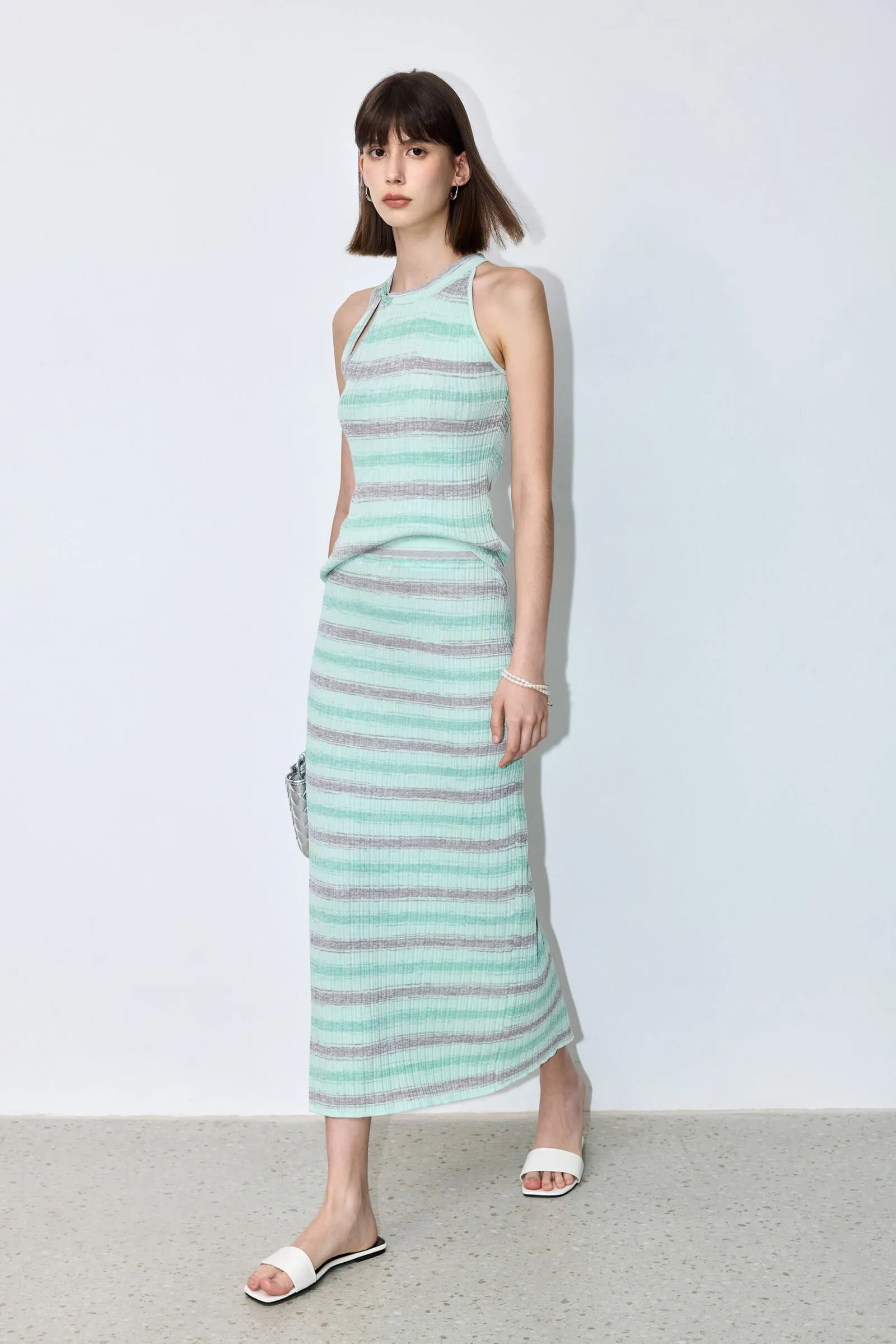 LILY Fashionable Striped Chic Knit Tank Top