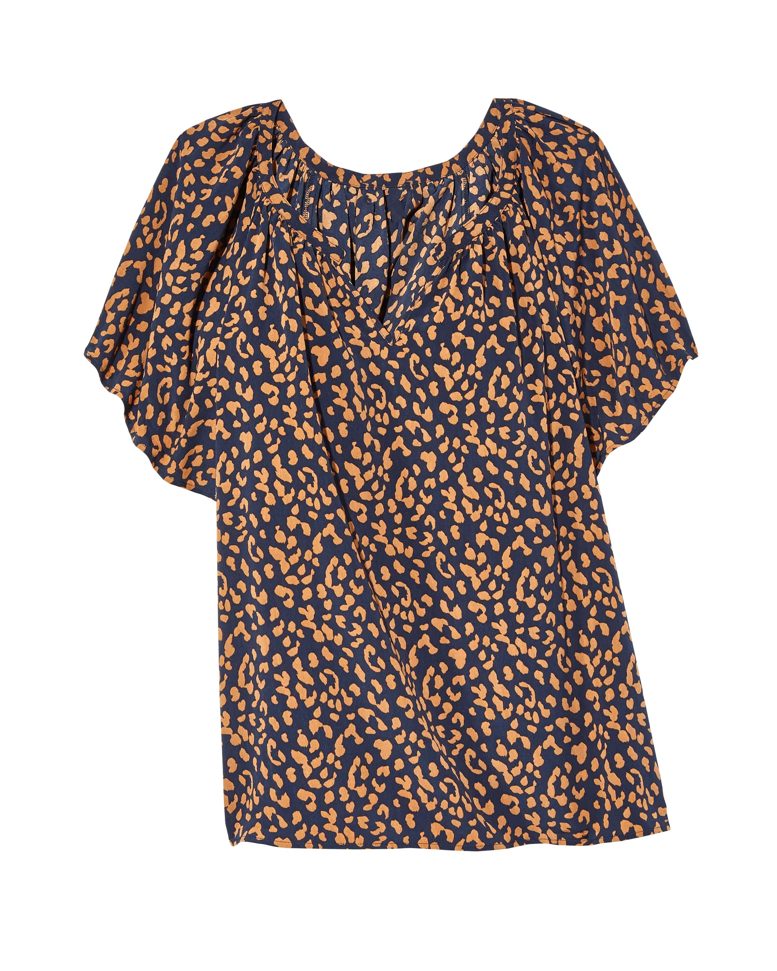 Martina Flutter Sleeve Blouse | Navy / Tan
