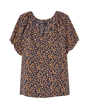 Martina Flutter Sleeve Blouse | Navy / Tan