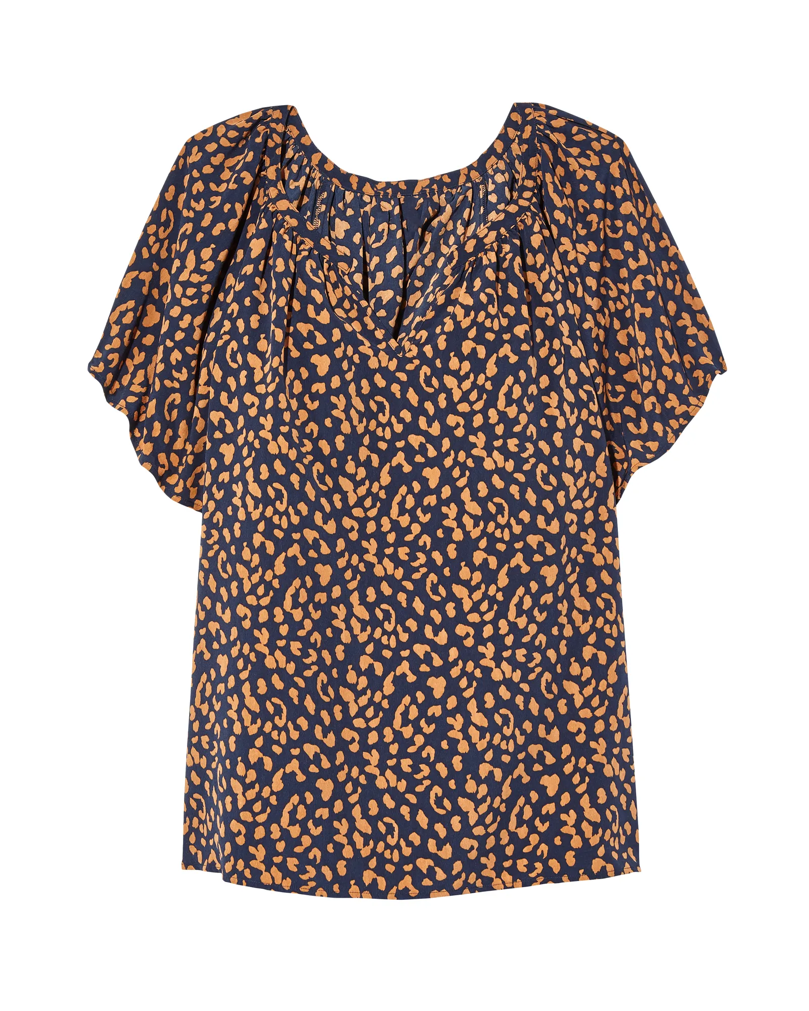 Martina Flutter Sleeve Blouse | Navy / Tan