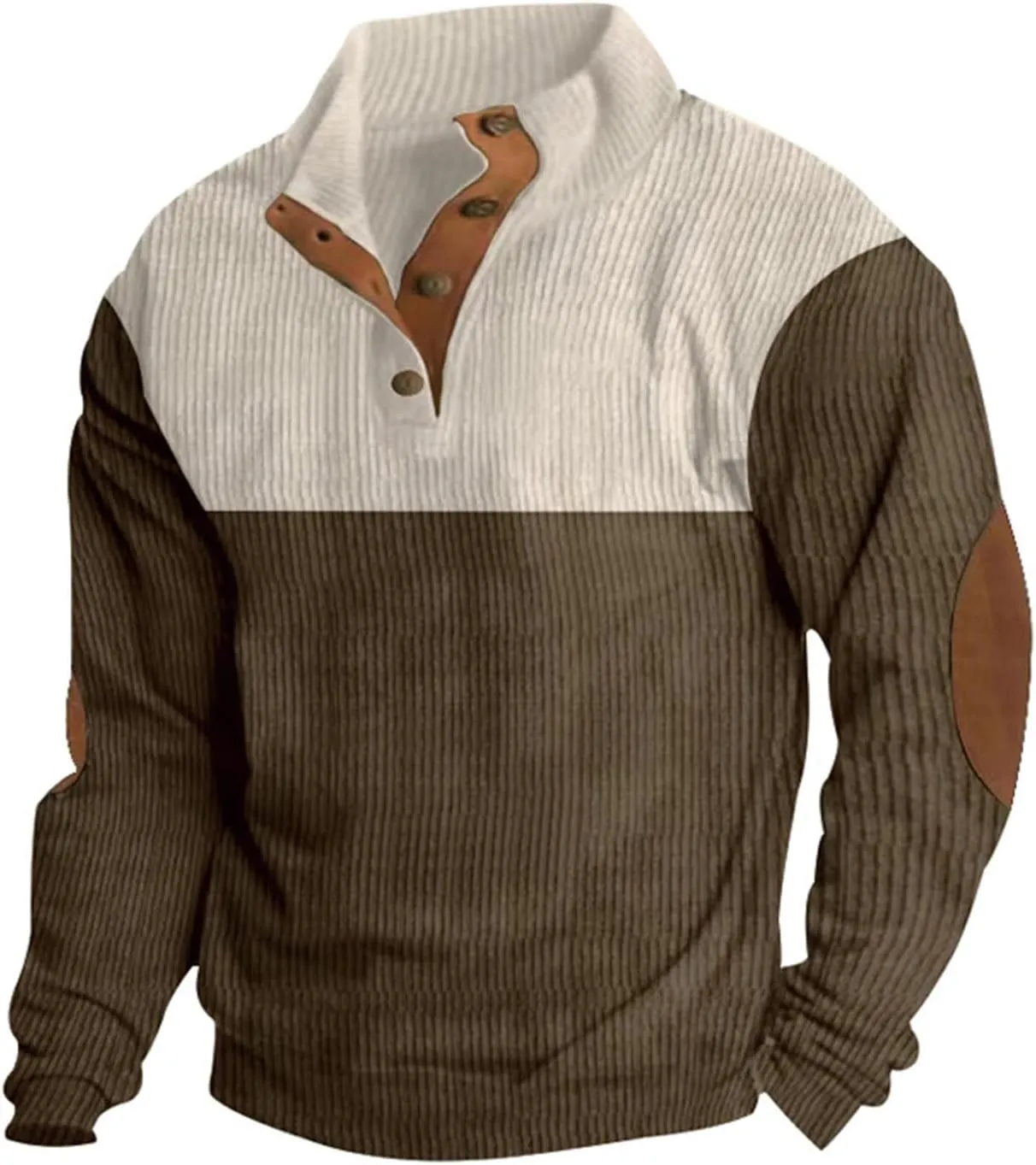Men's Corduroy Sweatshirt Casual Long Sleeve Stand Collar Button Pullover Sweatshirts Lightweight Big and Tall Hoodie