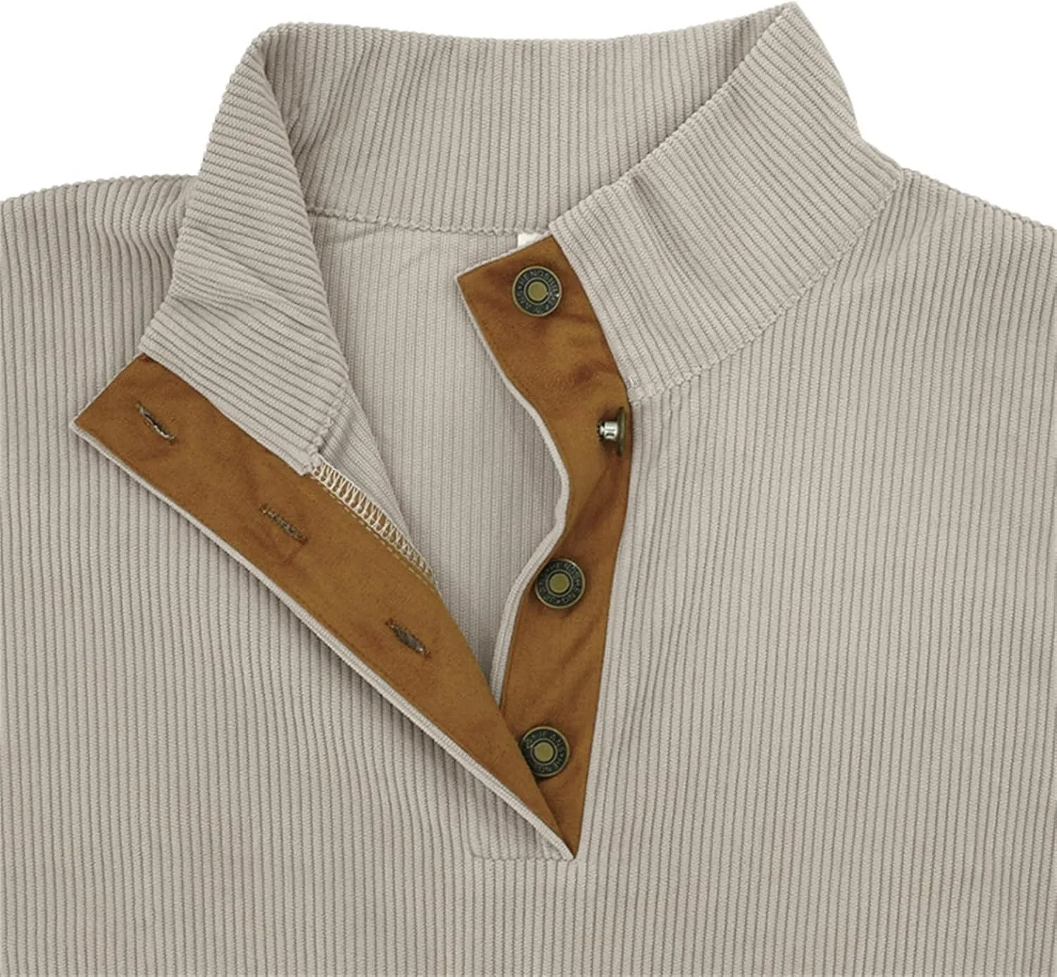 Men's Corduroy Sweatshirt Casual Long Sleeve Stand Collar Button Pullover Sweatshirts Lightweight Big and Tall Hoodie