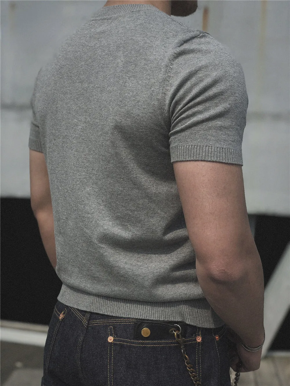Men's Knitted Pocket T-shirt Short Sleeves