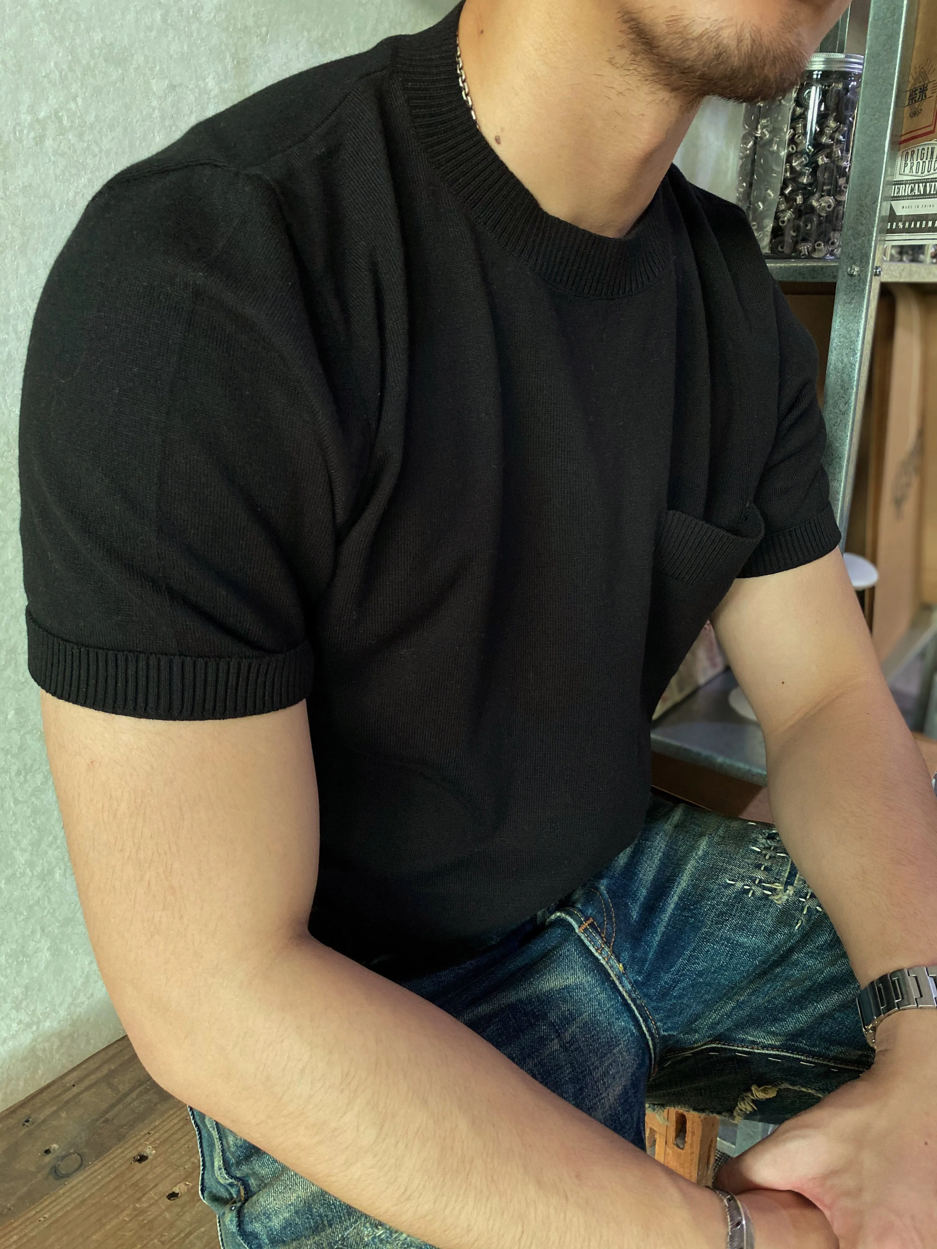 Men's Knitted Pocket T-shirt Short Sleeves