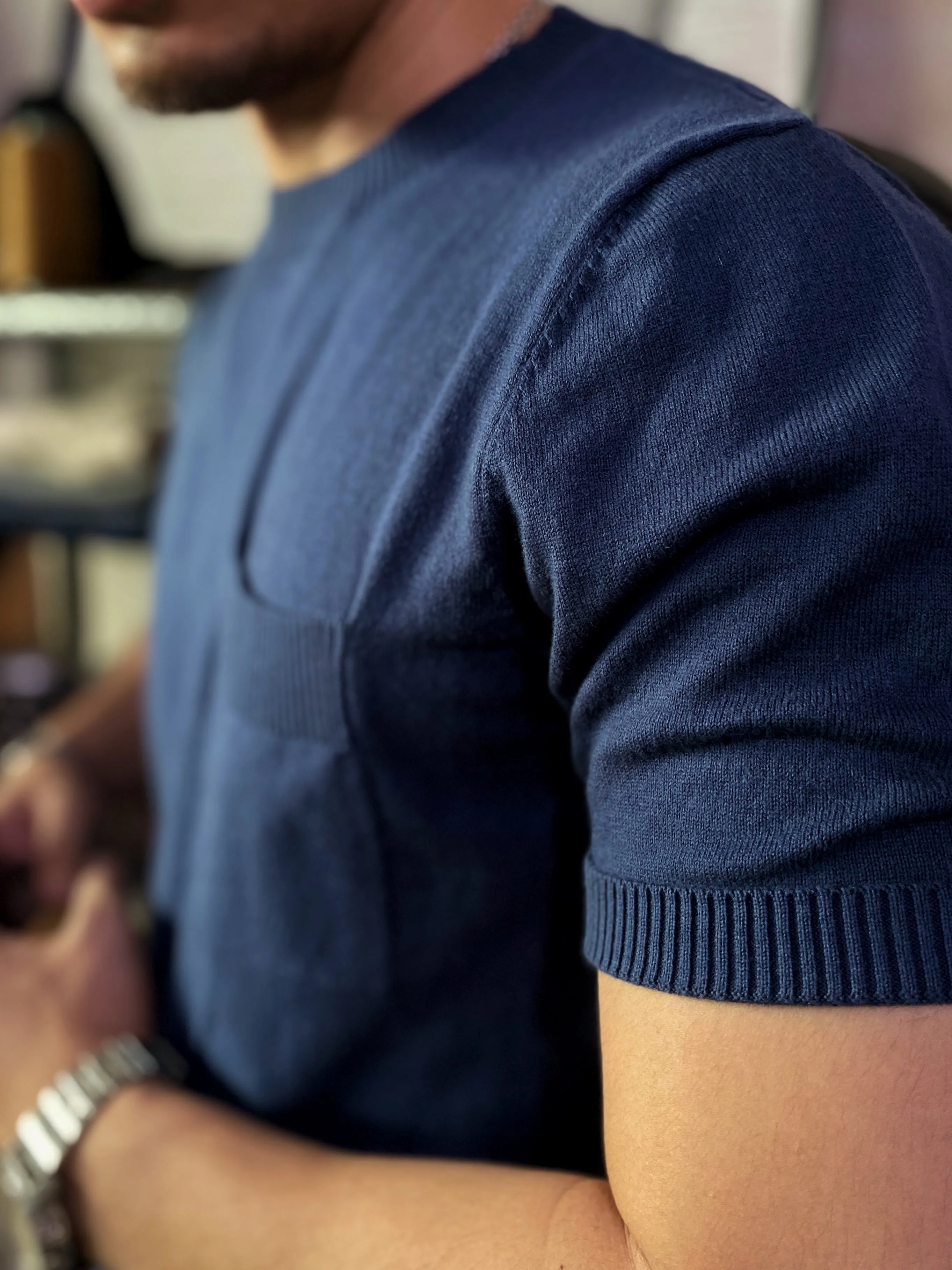 Men's Knitted Pocket T-shirt Short Sleeves