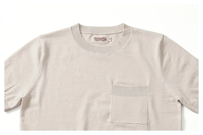 Men's Knitted Pocket T-shirt Short Sleeves