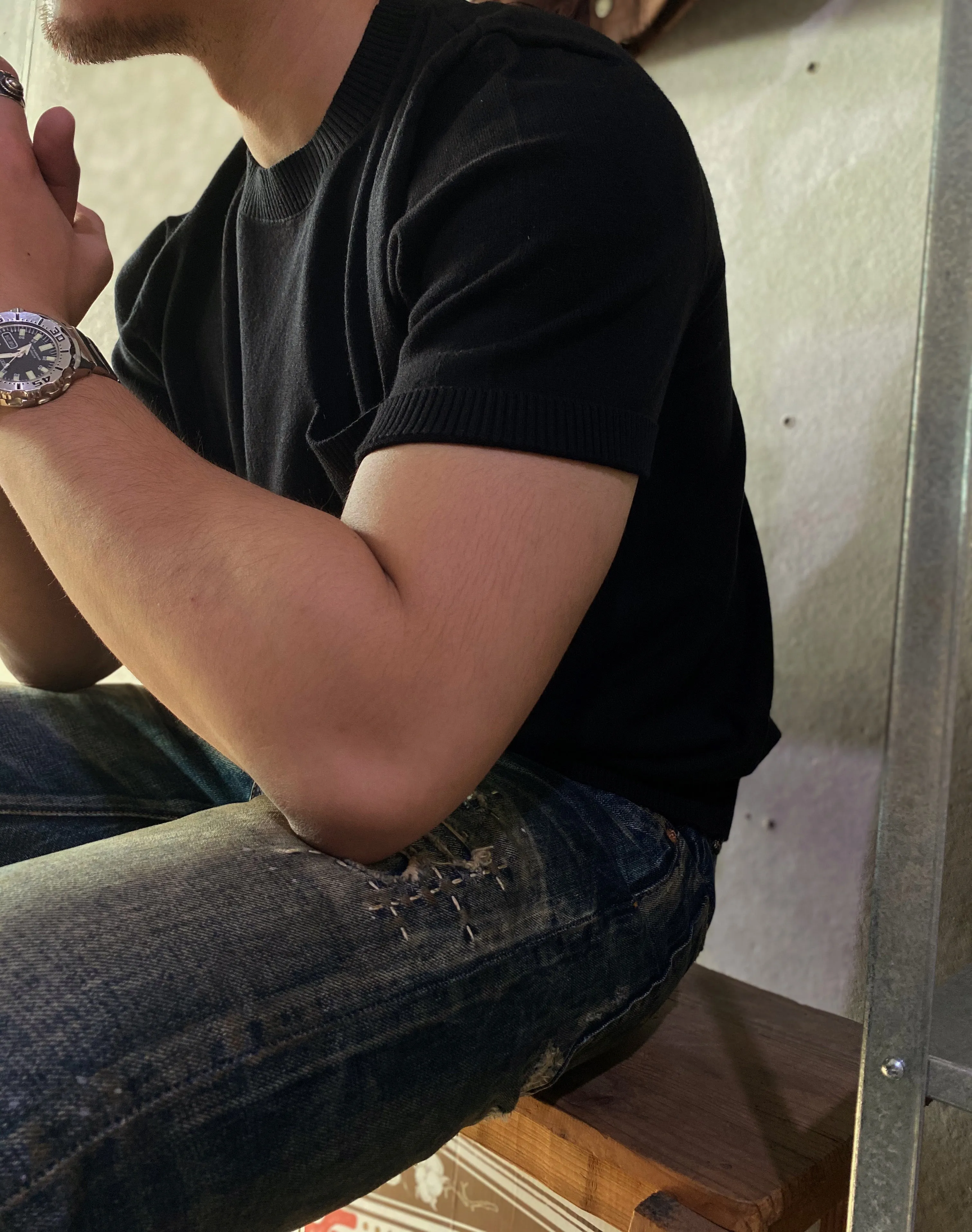 Men's Knitted Pocket T-shirt Short Sleeves