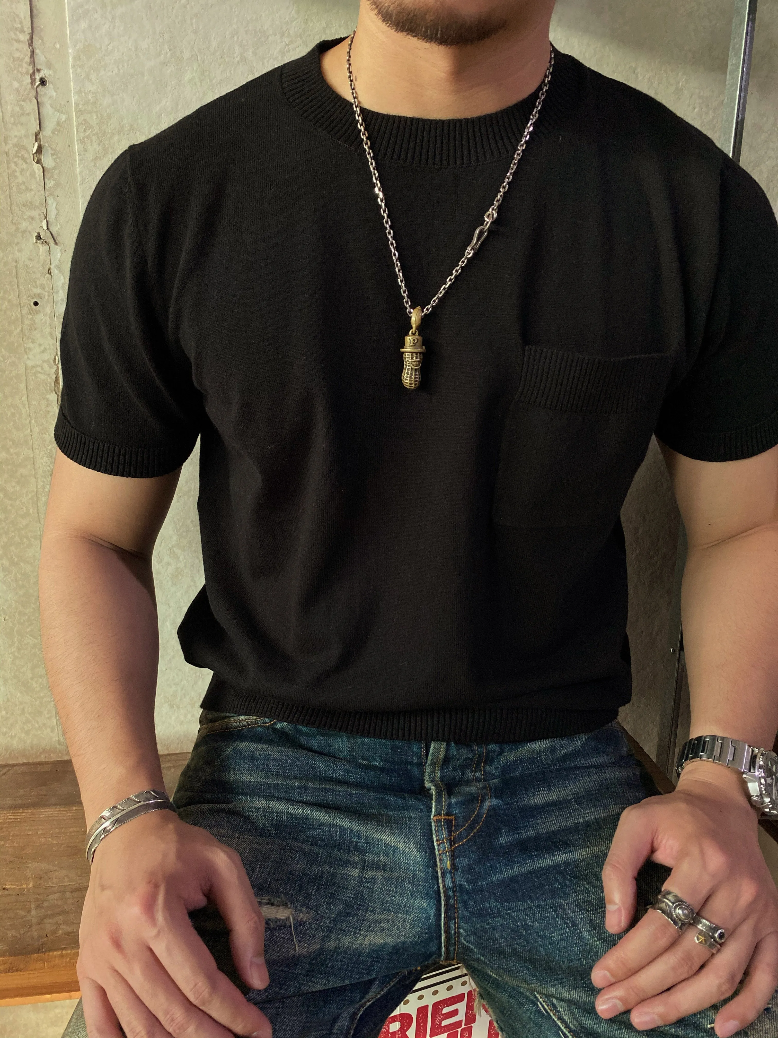 Men's Knitted Pocket T-shirt Short Sleeves