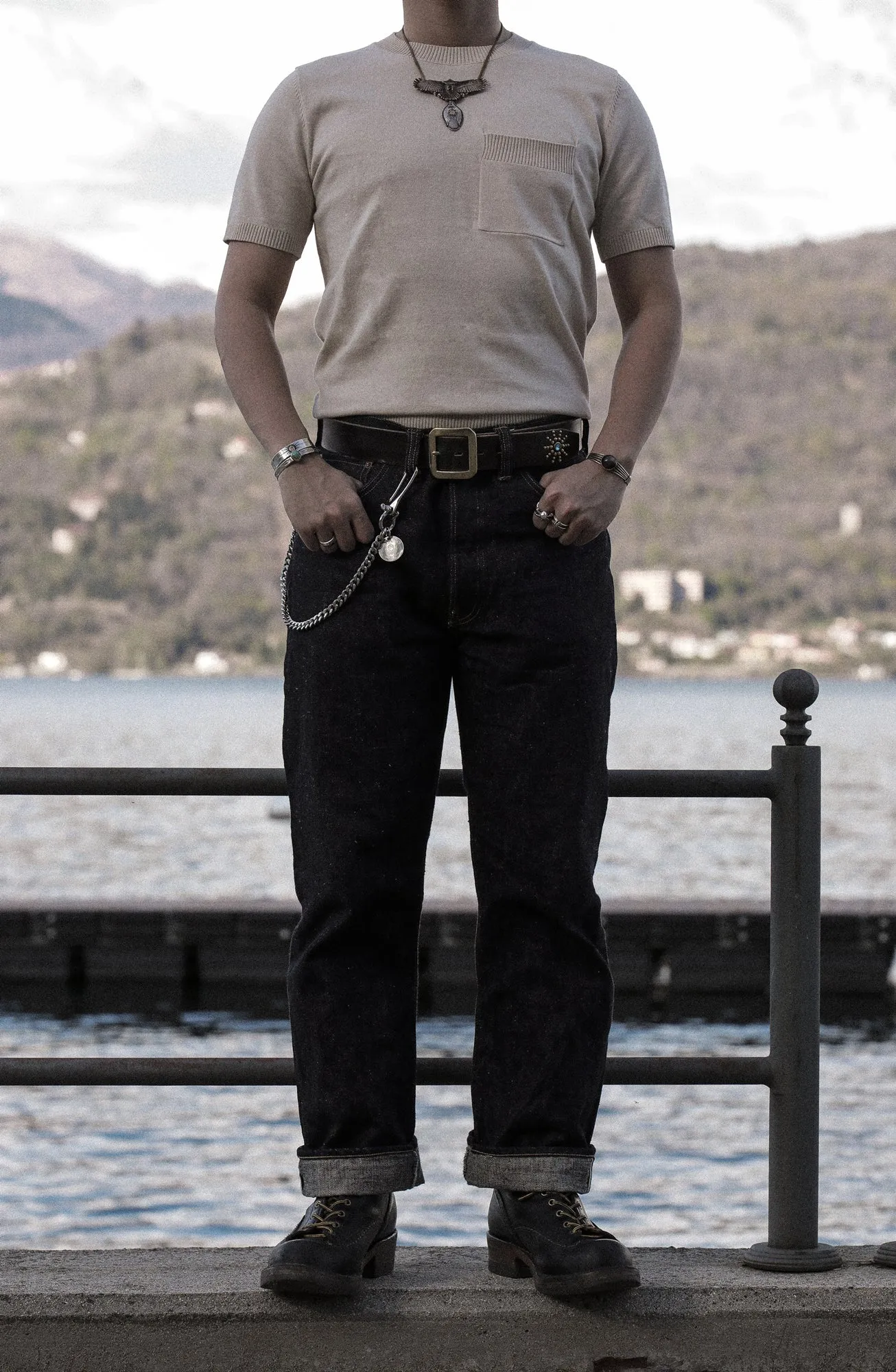 Men's Knitted Pocket T-shirt Short Sleeves