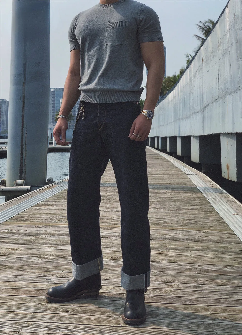 Men's Knitted Pocket T-shirt Short Sleeves