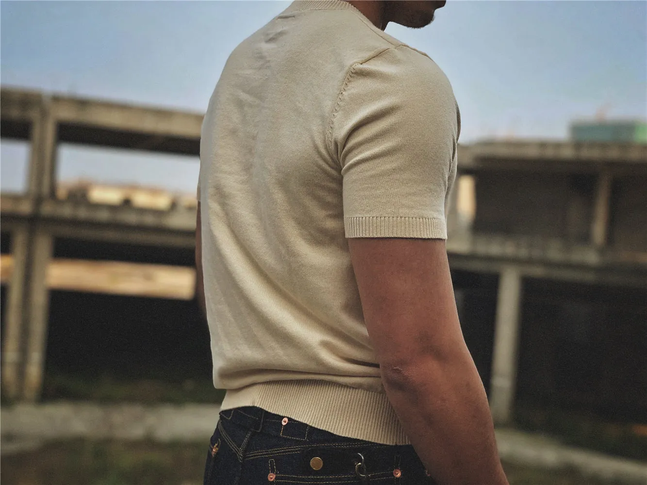 Men's Knitted Pocket T-shirt Short Sleeves