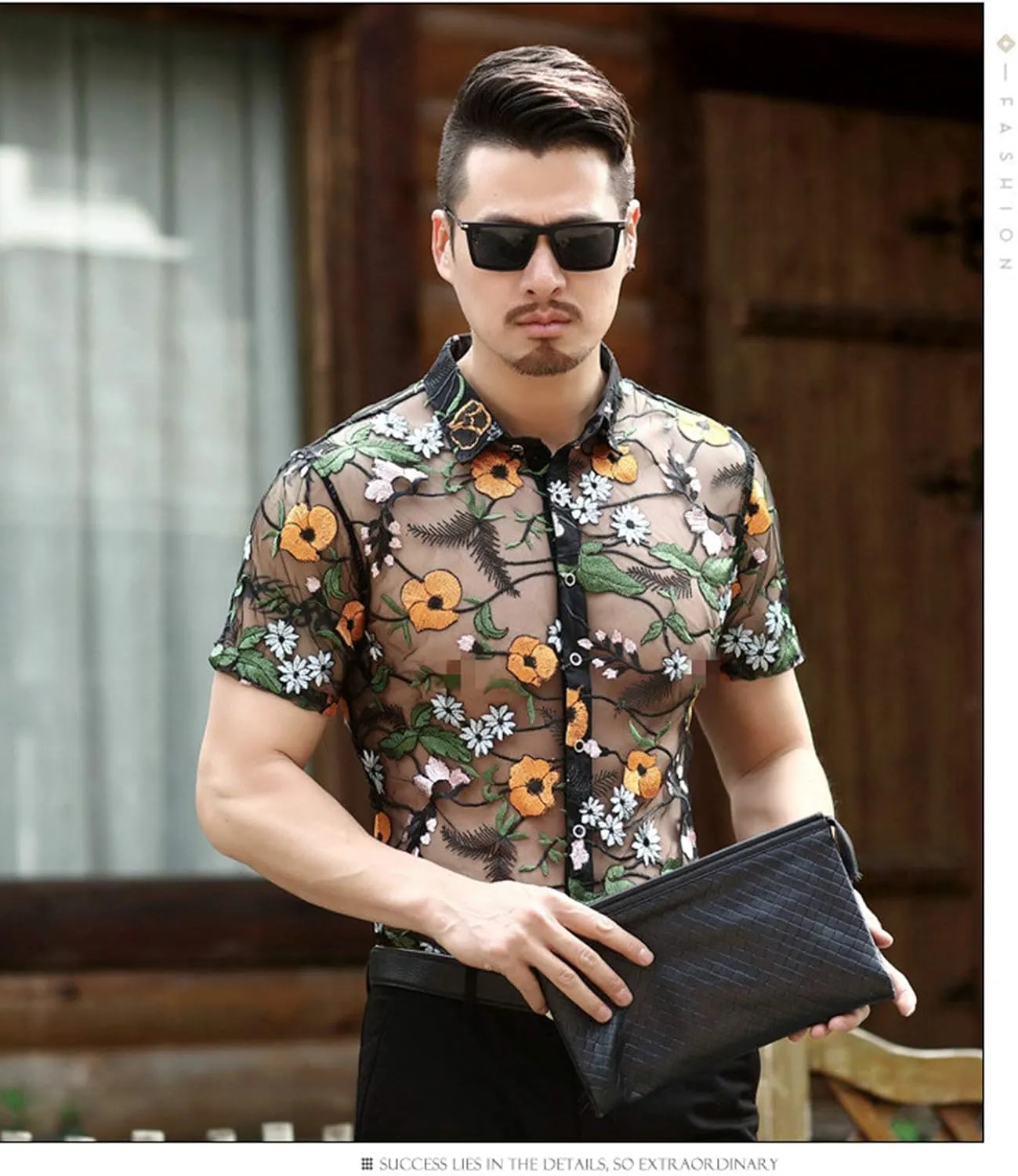Mens Pattern Short Sleeve Shirts Button Down Slim Fit