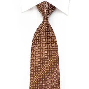 Nina Ricci Men's Silk Necktie Geometric On Brown With Gold Sparkles