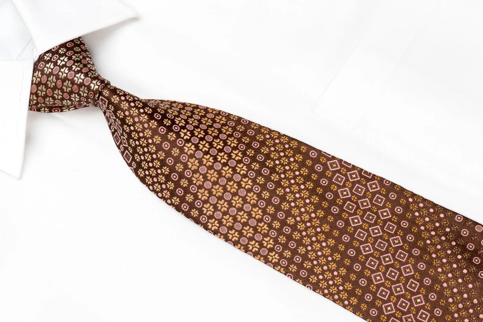 Nina Ricci Men's Silk Necktie Geometric On Brown With Gold Sparkles
