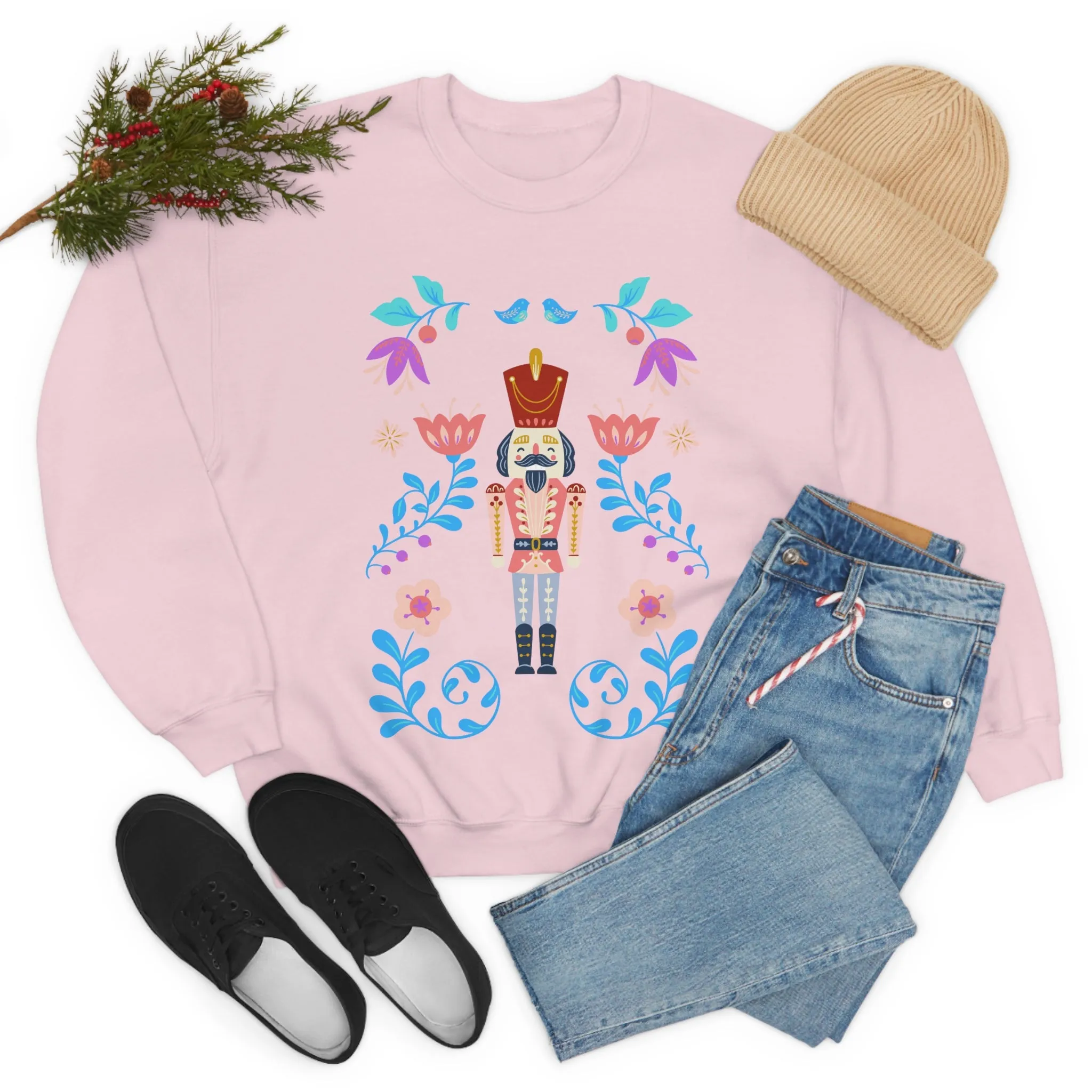 Nutcracker Modern Sweatshirt, Blue Nutcracker Sweatshirt, Trendy Christmas Minimalist  Sweatshirt, Xmas Crewneck Bright Color Crew