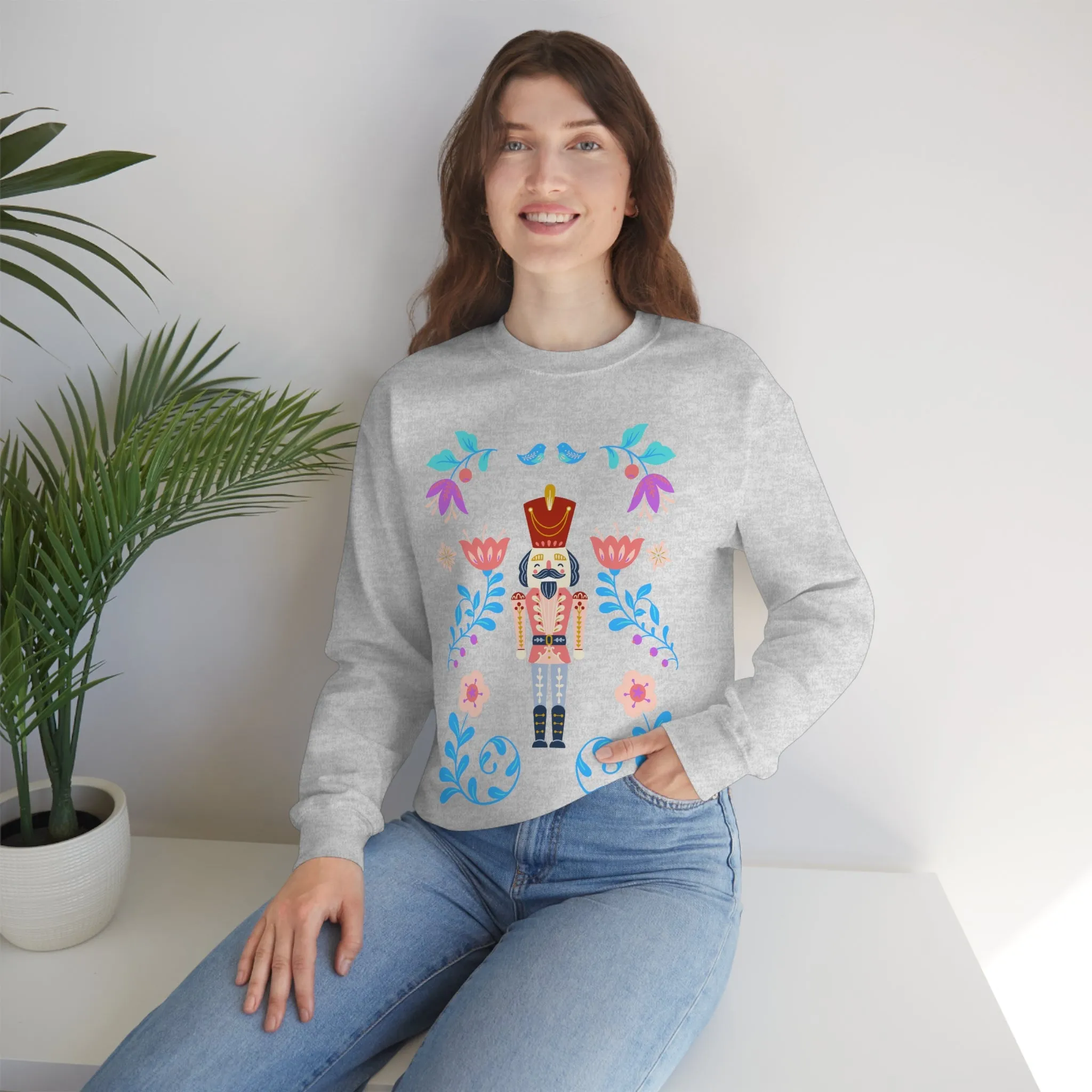 Nutcracker Modern Sweatshirt, Blue Nutcracker Sweatshirt, Trendy Christmas Minimalist  Sweatshirt, Xmas Crewneck Bright Color Crew