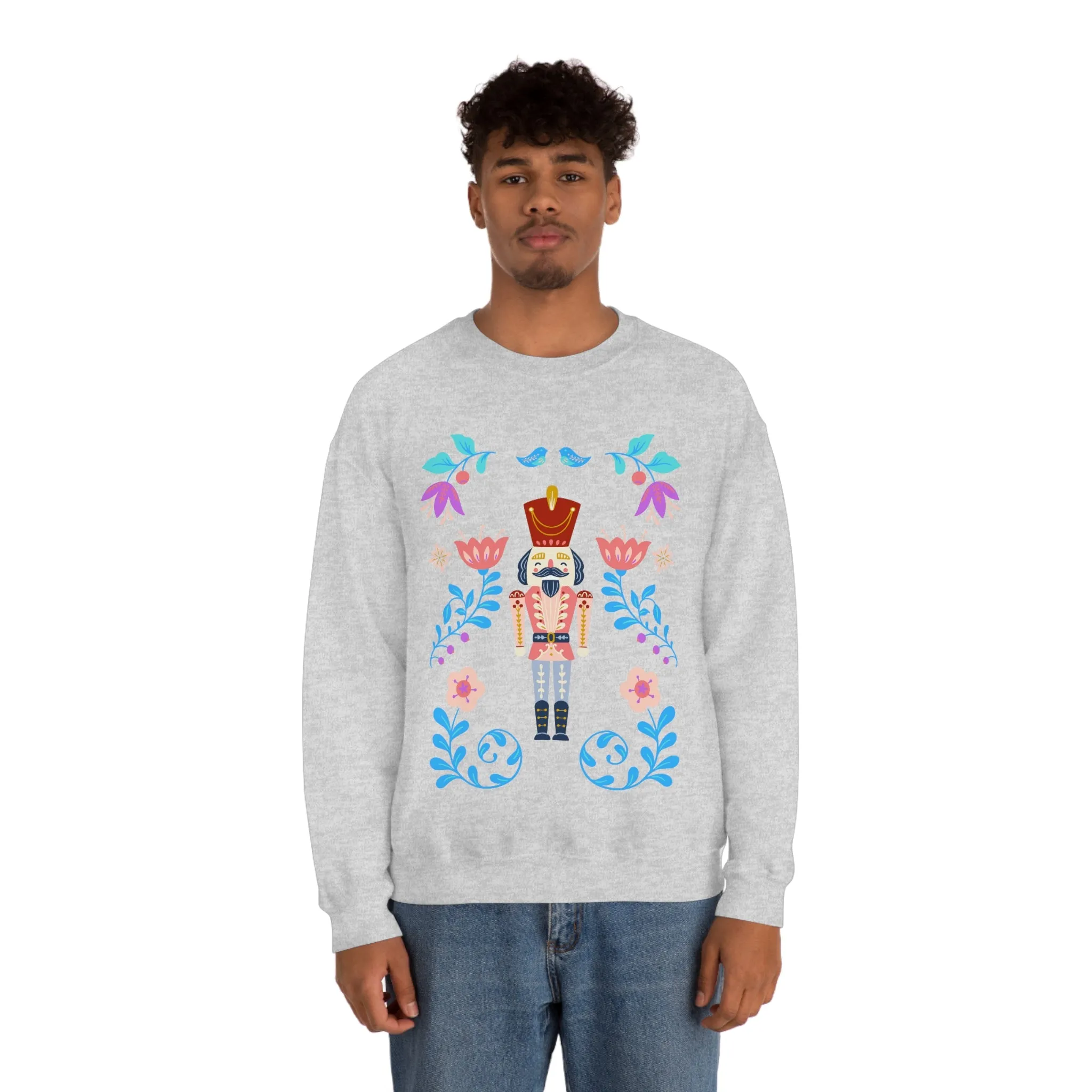 Nutcracker Modern Sweatshirt, Blue Nutcracker Sweatshirt, Trendy Christmas Minimalist  Sweatshirt, Xmas Crewneck Bright Color Crew