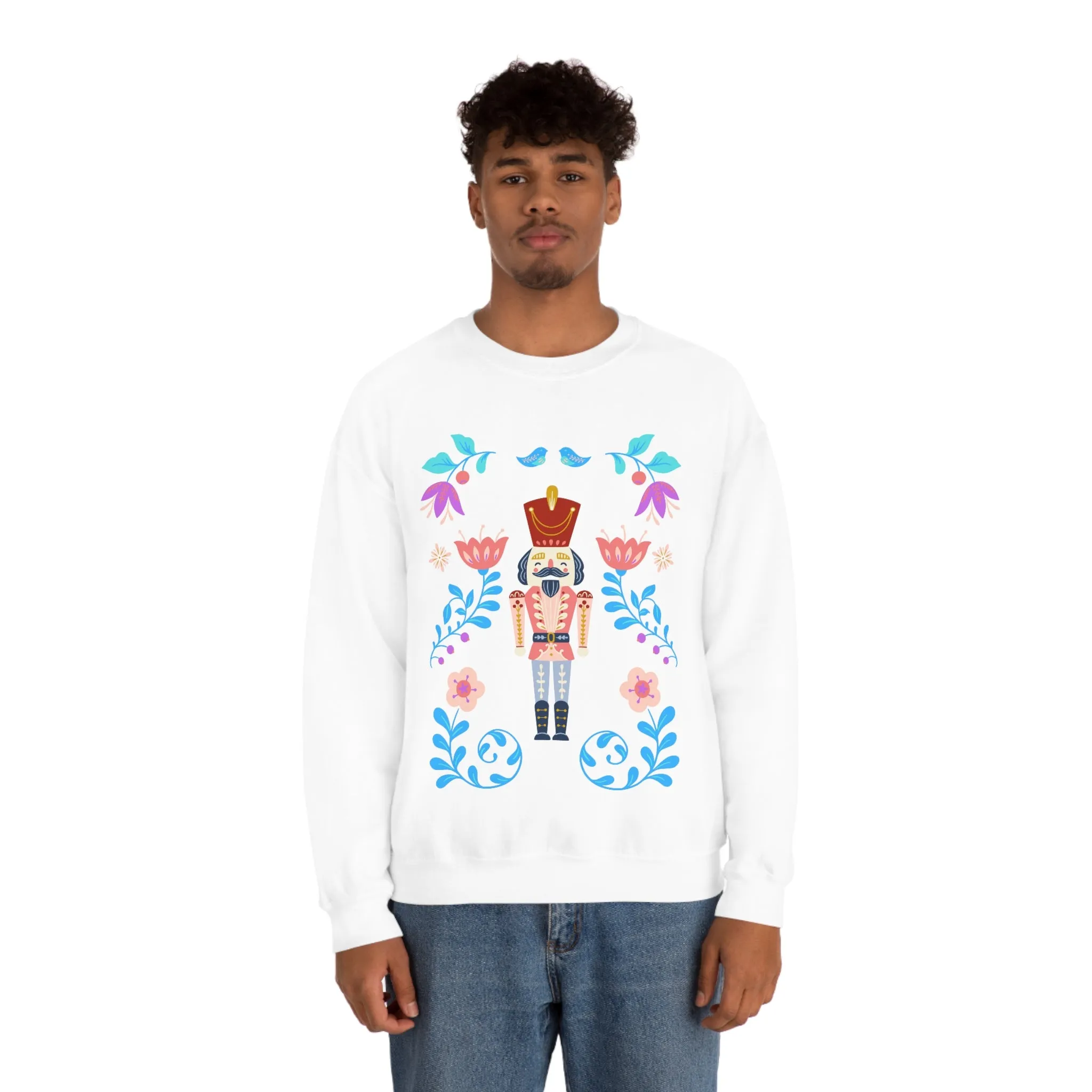 Nutcracker Modern Sweatshirt, Blue Nutcracker Sweatshirt, Trendy Christmas Minimalist  Sweatshirt, Xmas Crewneck Bright Color Crew