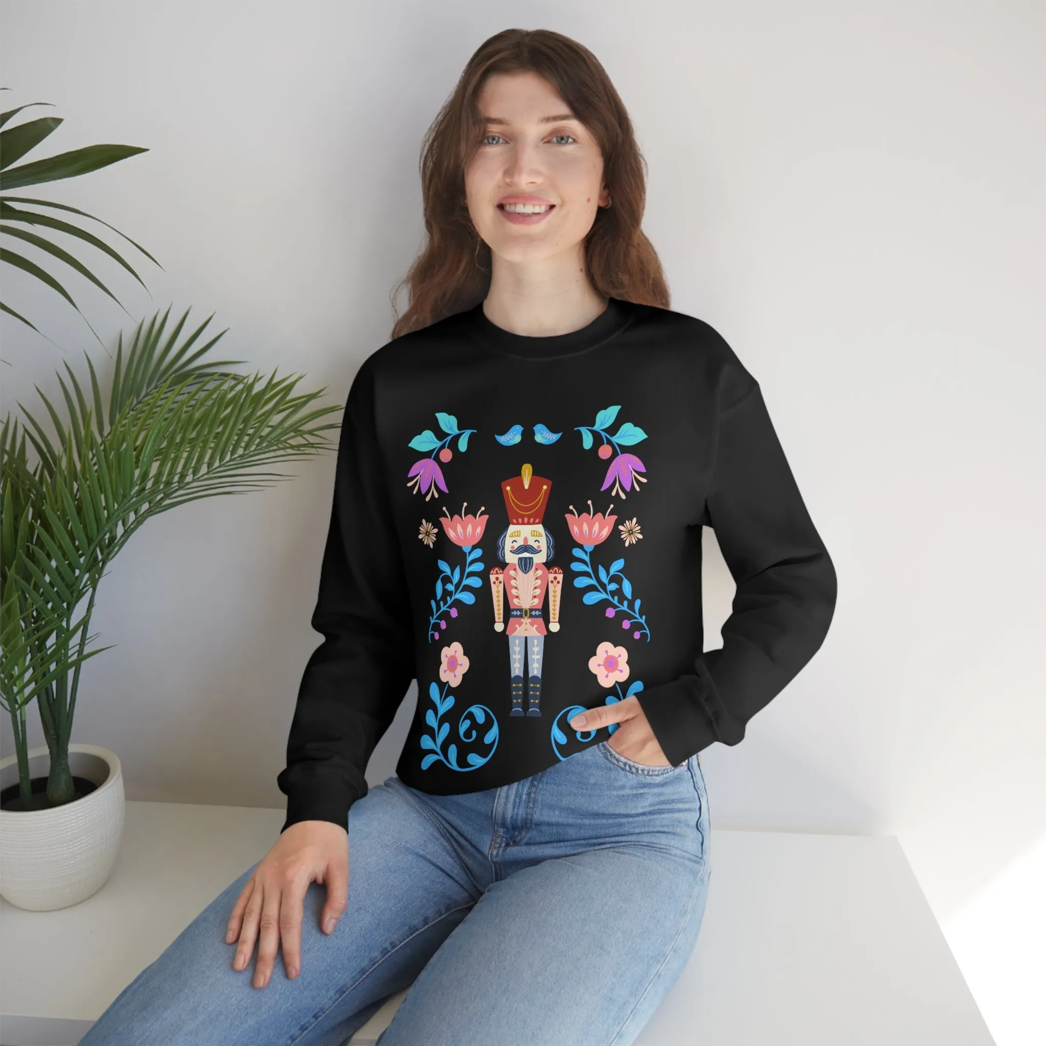 Nutcracker Modern Sweatshirt, Blue Nutcracker Sweatshirt, Trendy Christmas Minimalist  Sweatshirt, Xmas Crewneck Bright Color Crew