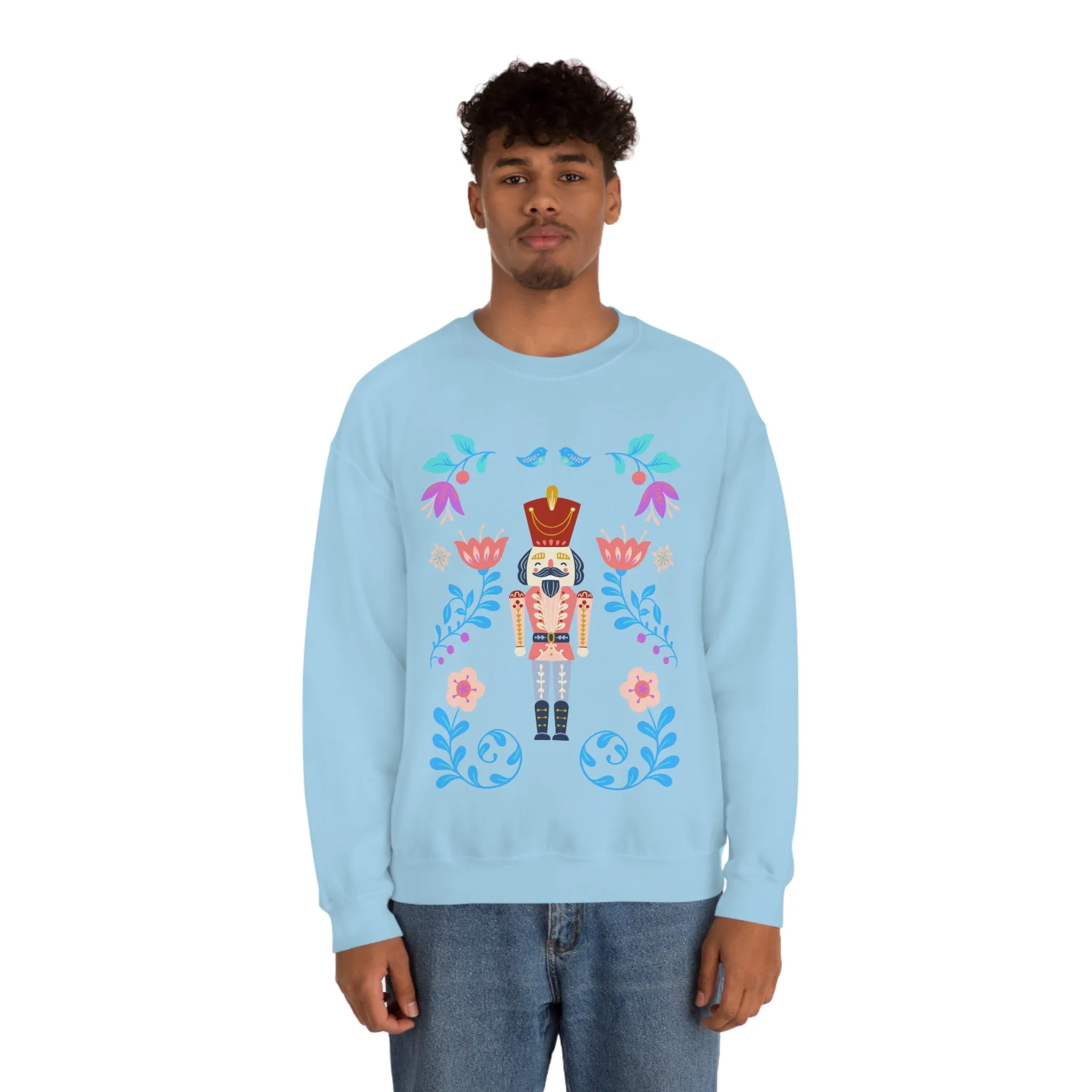 Nutcracker Modern Sweatshirt, Blue Nutcracker Sweatshirt, Trendy Christmas Minimalist  Sweatshirt, Xmas Crewneck Bright Color Crew