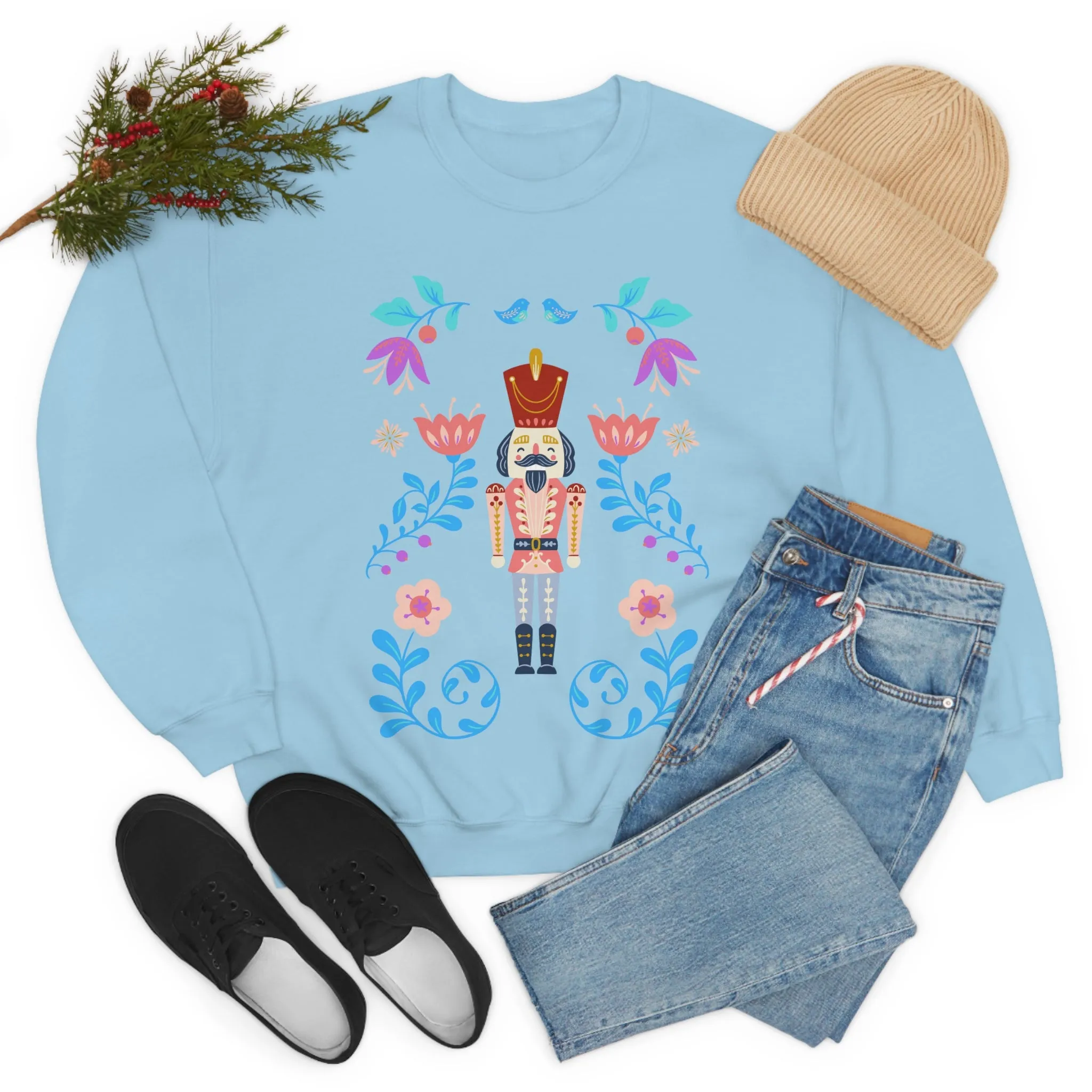 Nutcracker Modern Sweatshirt, Blue Nutcracker Sweatshirt, Trendy Christmas Minimalist  Sweatshirt, Xmas Crewneck Bright Color Crew