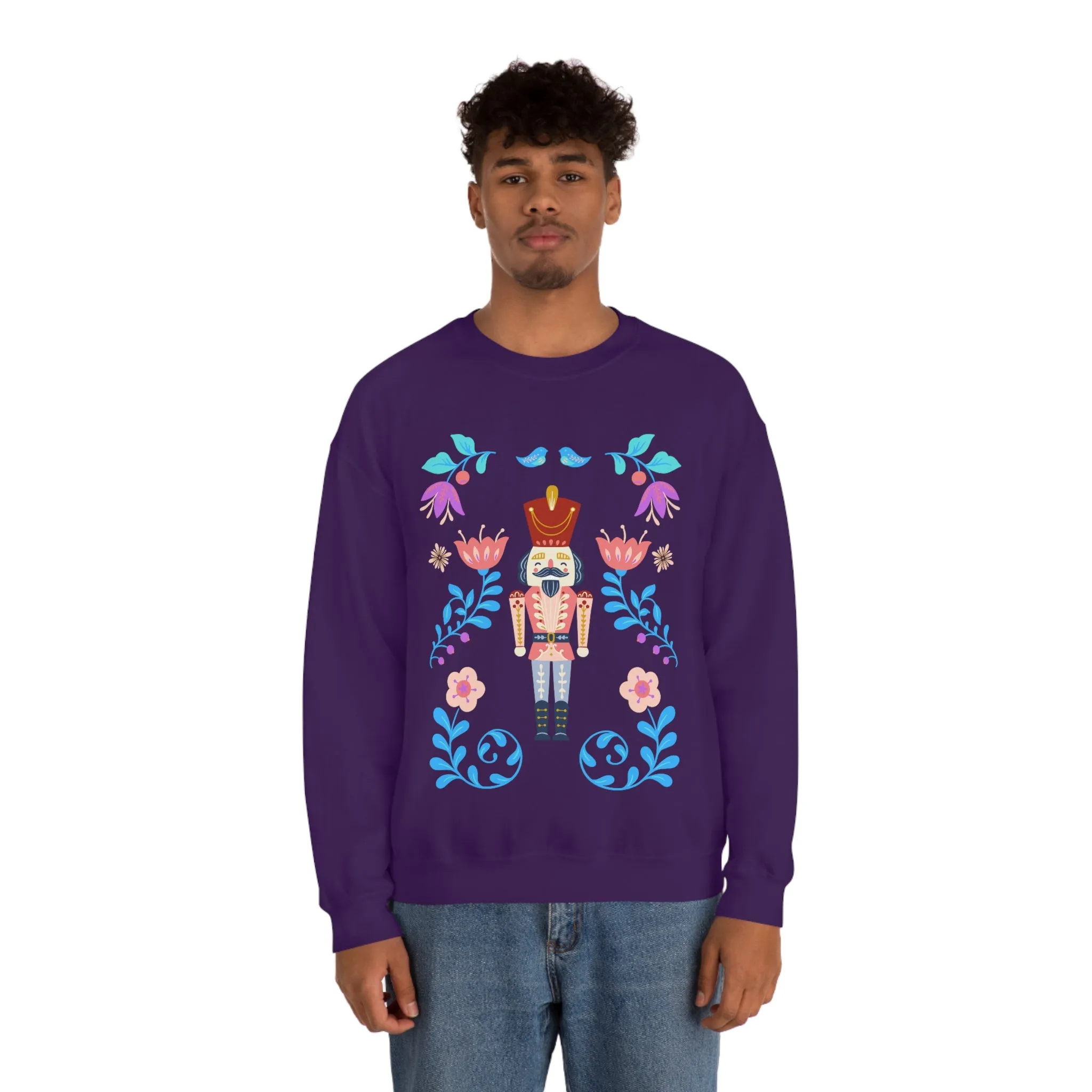 Nutcracker Modern Sweatshirt, Blue Nutcracker Sweatshirt, Trendy Christmas Minimalist  Sweatshirt, Xmas Crewneck Bright Color Crew