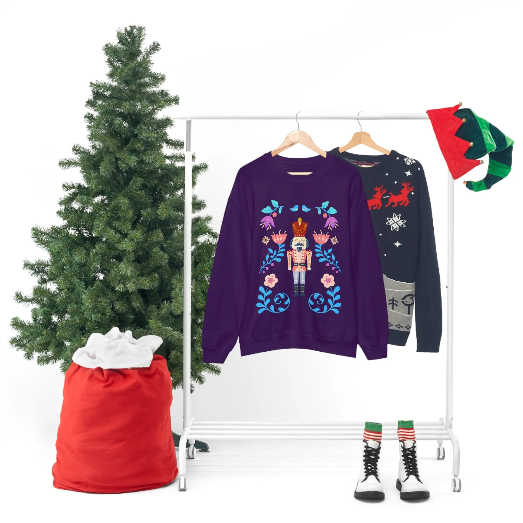 Nutcracker Modern Sweatshirt, Blue Nutcracker Sweatshirt, Trendy Christmas Minimalist  Sweatshirt, Xmas Crewneck Bright Color Crew