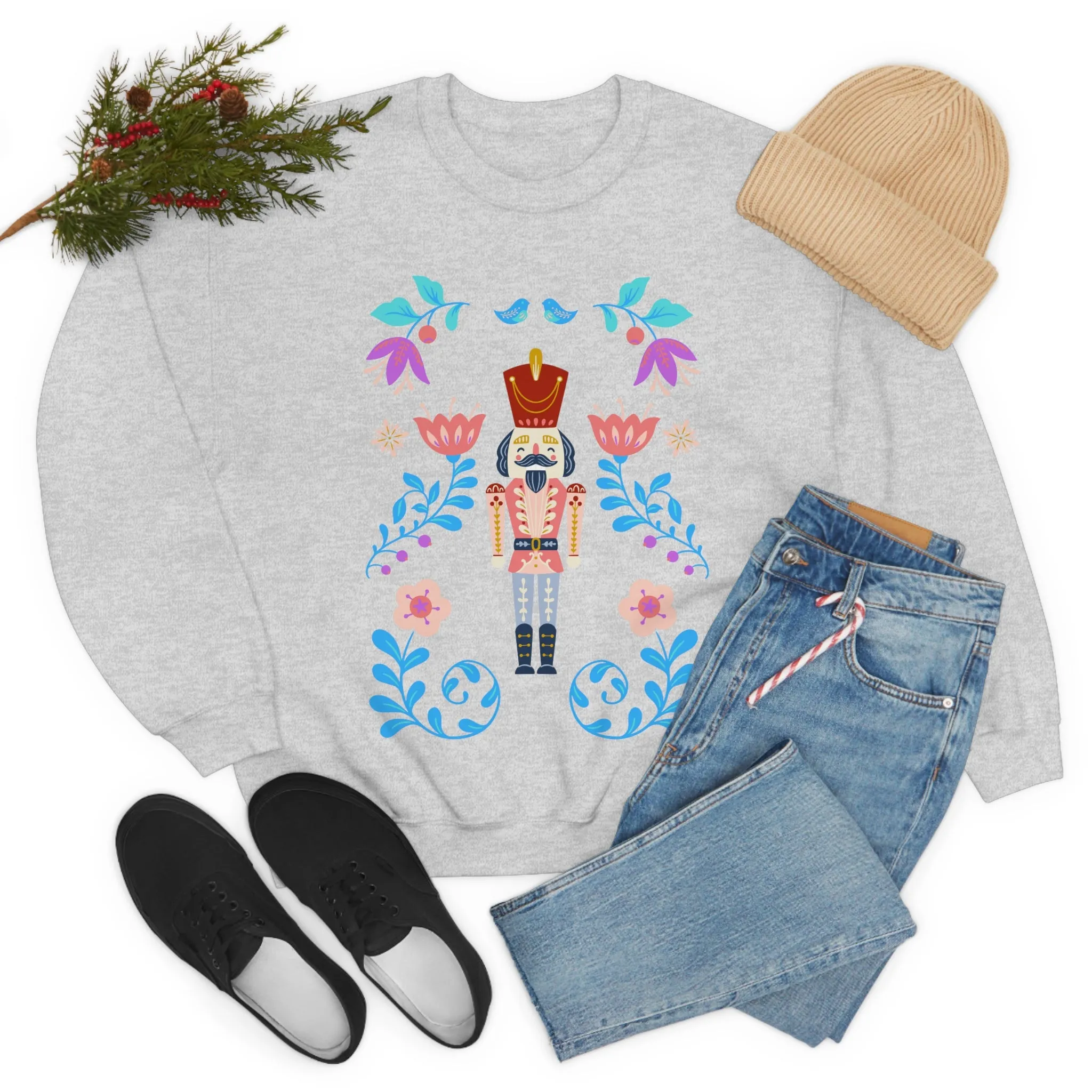 Nutcracker Modern Sweatshirt, Blue Nutcracker Sweatshirt, Trendy Christmas Minimalist  Sweatshirt, Xmas Crewneck Bright Color Crew