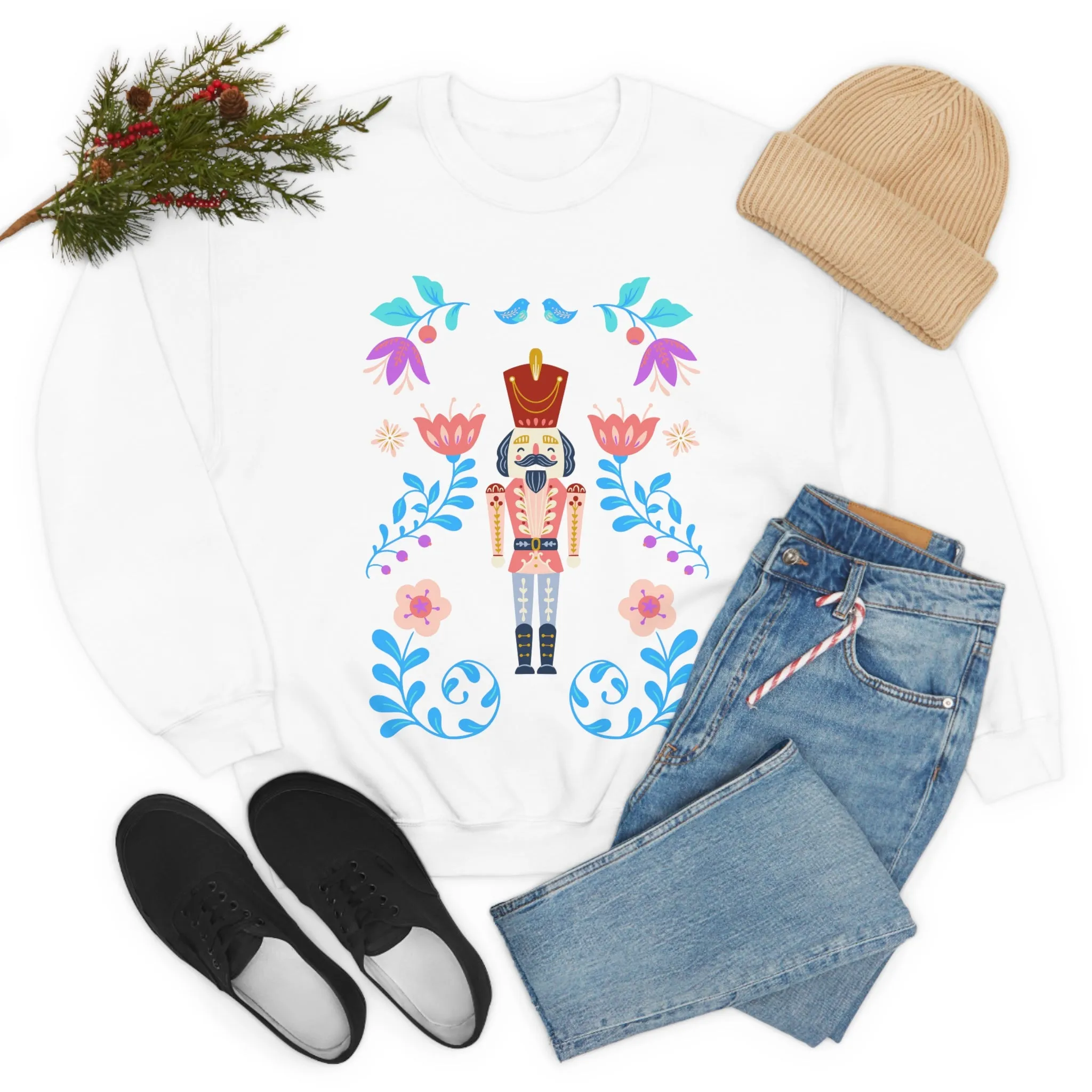 Nutcracker Modern Sweatshirt, Blue Nutcracker Sweatshirt, Trendy Christmas Minimalist  Sweatshirt, Xmas Crewneck Bright Color Crew