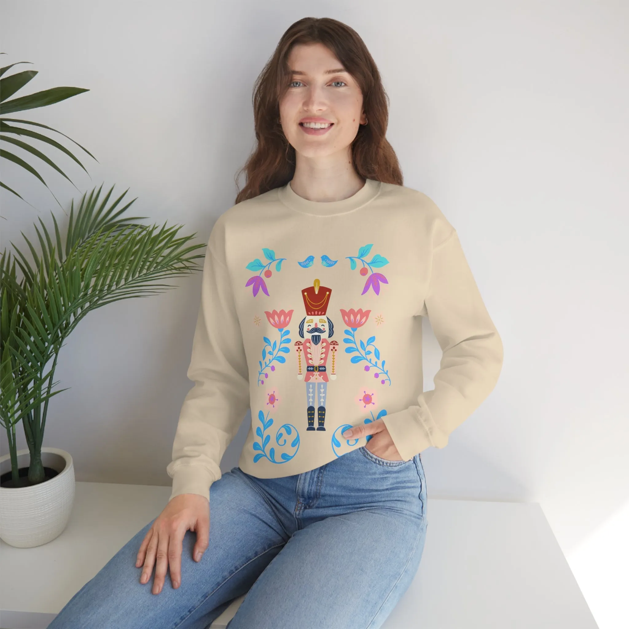 Nutcracker Modern Sweatshirt, Blue Nutcracker Sweatshirt, Trendy Christmas Minimalist  Sweatshirt, Xmas Crewneck Bright Color Crew