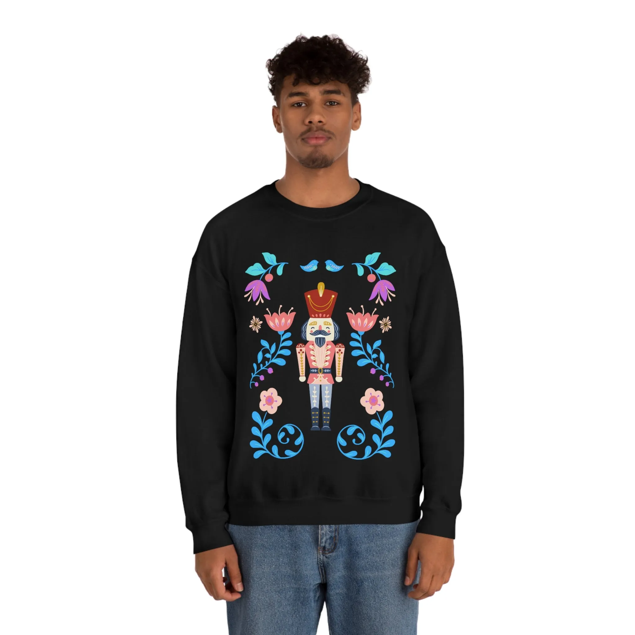 Nutcracker Modern Sweatshirt, Blue Nutcracker Sweatshirt, Trendy Christmas Minimalist  Sweatshirt, Xmas Crewneck Bright Color Crew