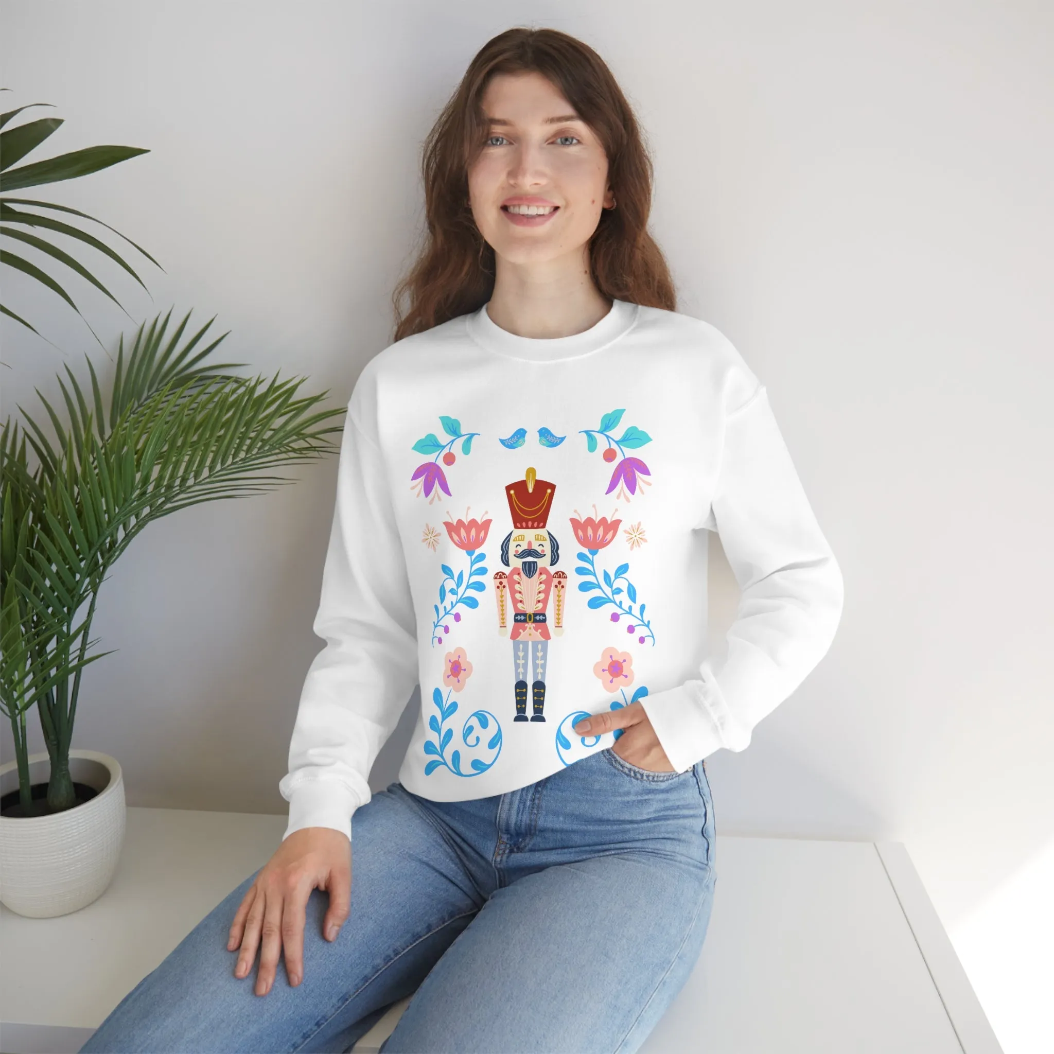 Nutcracker Modern Sweatshirt, Blue Nutcracker Sweatshirt, Trendy Christmas Minimalist  Sweatshirt, Xmas Crewneck Bright Color Crew