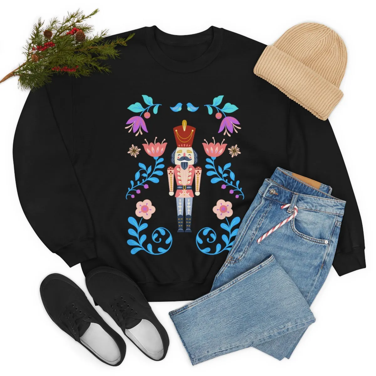 Nutcracker Modern Sweatshirt, Blue Nutcracker Sweatshirt, Trendy Christmas Minimalist  Sweatshirt, Xmas Crewneck Bright Color Crewneck