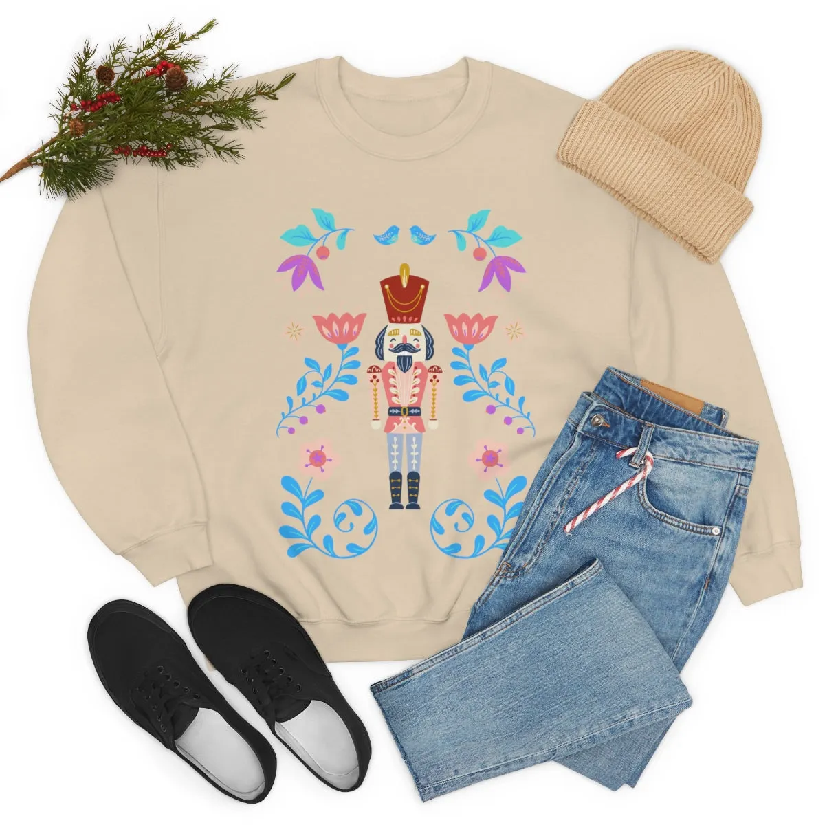 Nutcracker Modern Sweatshirt, Blue Nutcracker Sweatshirt, Trendy Christmas Minimalist  Sweatshirt, Xmas Crewneck Bright Color Crewneck
