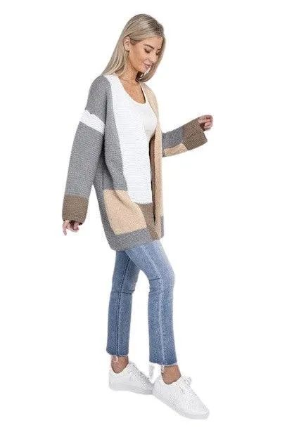 Open Front Color Block Cardigan