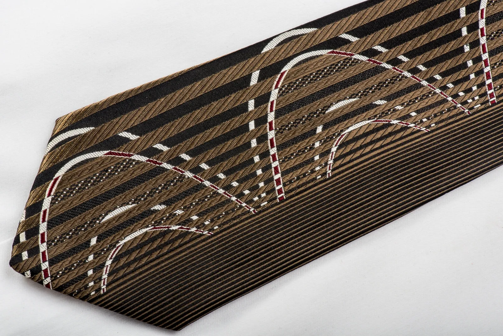 Pierre Cardin Men's Silk Tie Vertical Stripes On Brown With Silver Sparkles