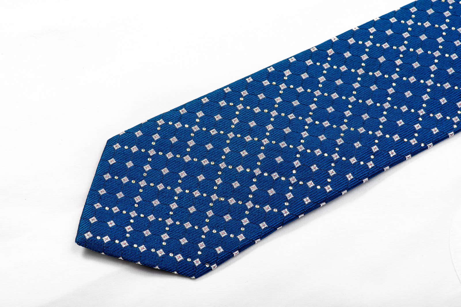 Pierre Cardin Rhinestone Tie Silver Squares On Blue With Red Sparkles