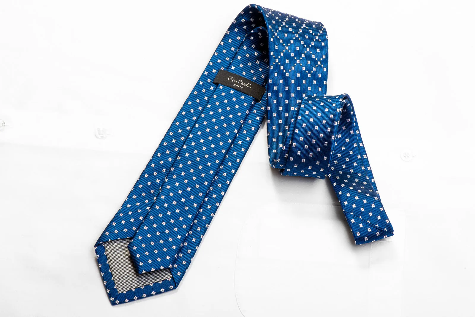 Pierre Cardin Rhinestone Tie Silver Squares On Blue With Red Sparkles