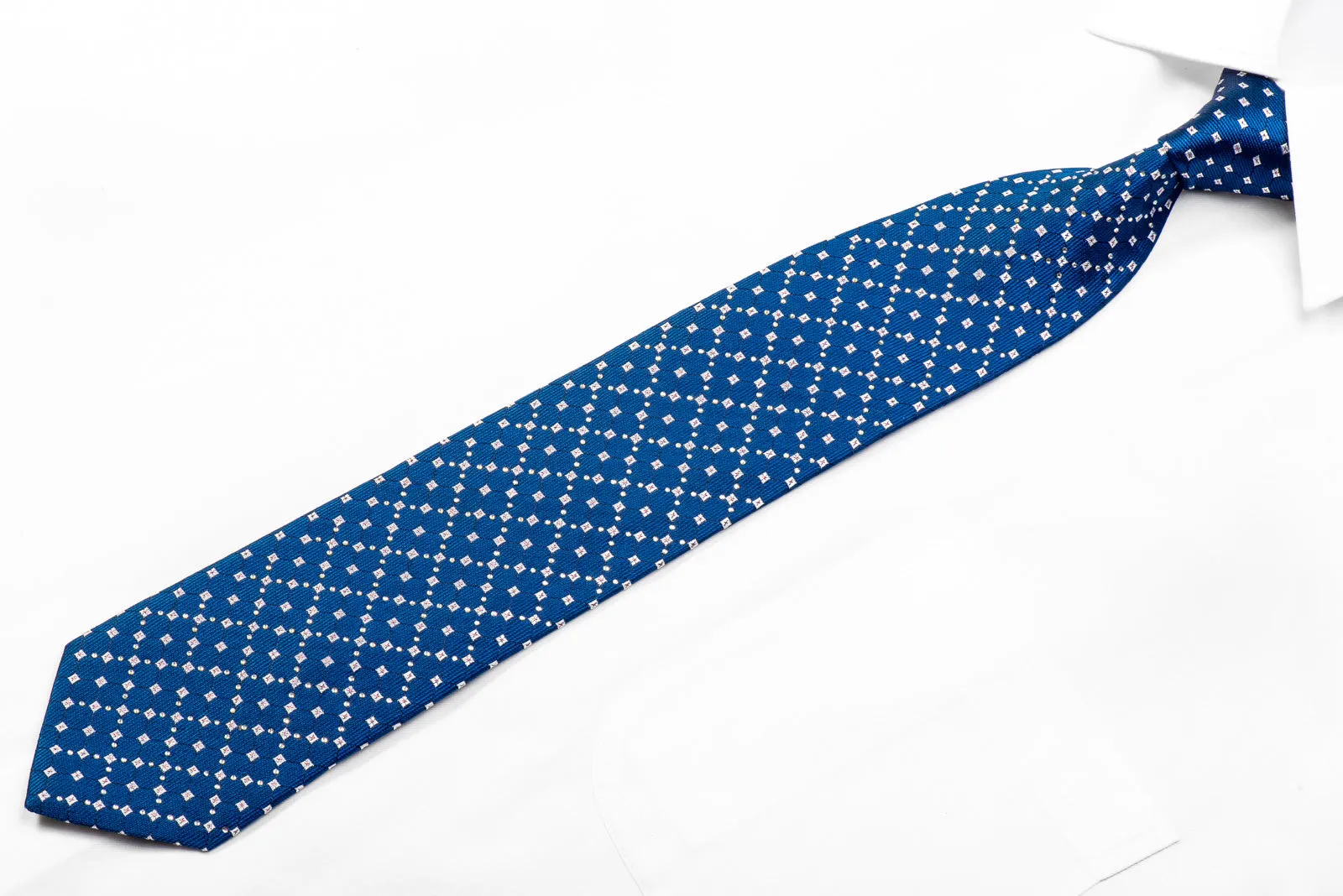 Pierre Cardin Rhinestone Tie Silver Squares On Blue With Red Sparkles