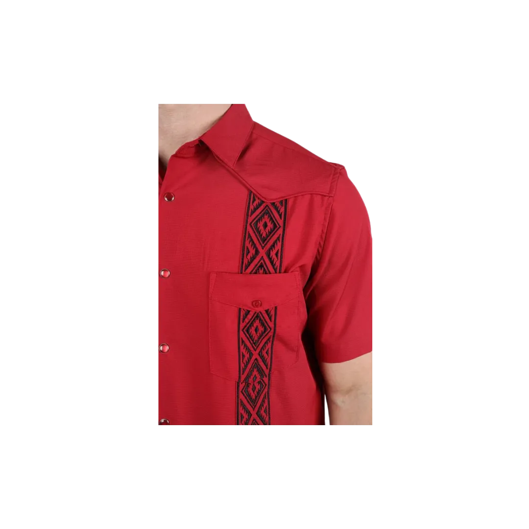 Platini Men's Modern Guayabera Red Shirt