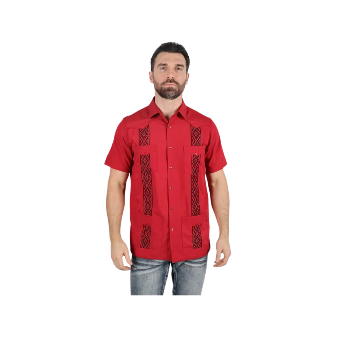 Platini Men's Modern Guayabera Red Shirt