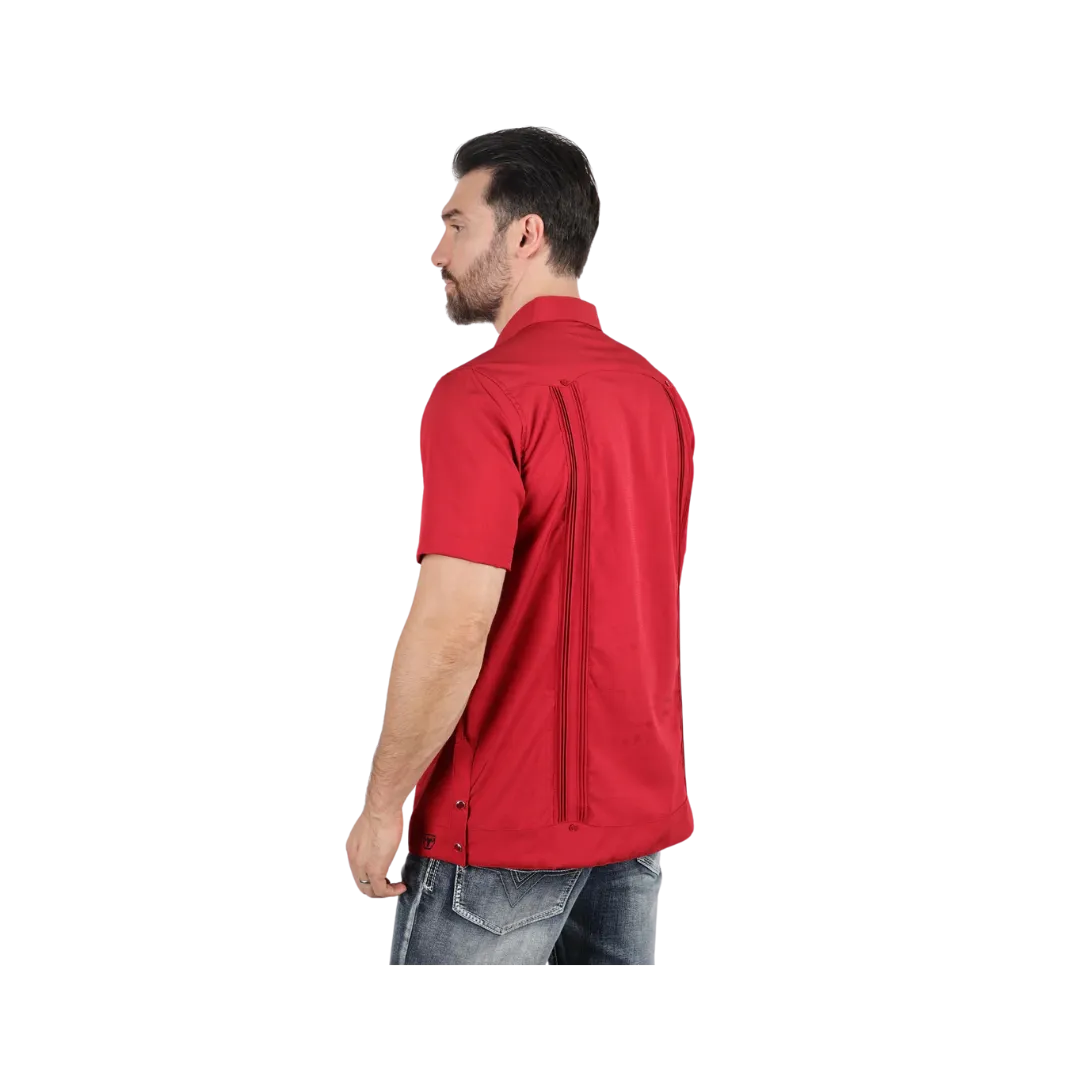Platini Men's Modern Guayabera Red Shirt