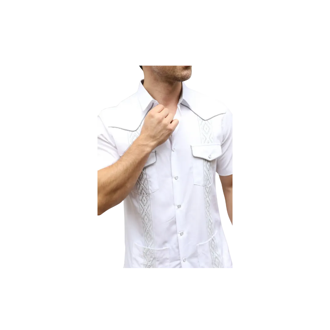 Platini Men's Modern Guayabera White Shirt