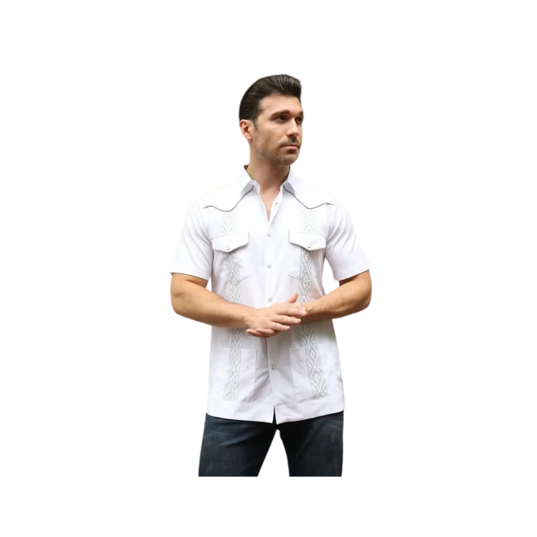 Platini Men's Modern Guayabera White Shirt