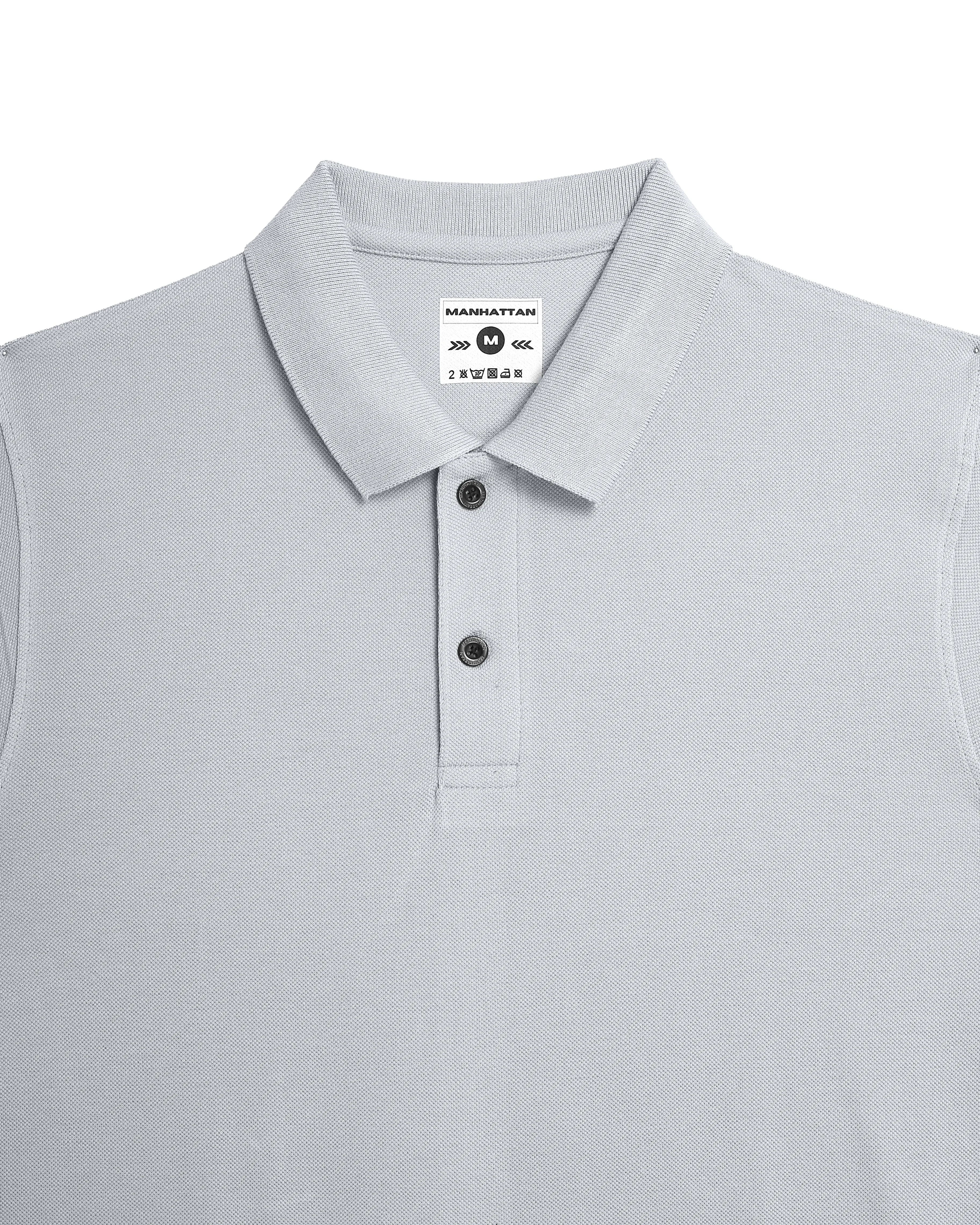 Pure Cotton Polo Plain T Shirts (Pearl Grey) Without Pocket