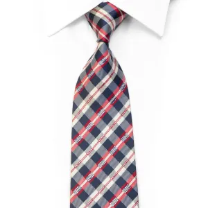 Renoma Men's Silk Necktie Red Blue White Plaid With Silver Sparkles