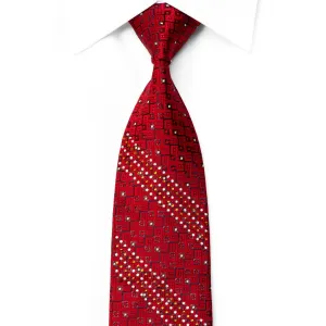 Rogers Dail Rhinestone Tie Burgundy Geometric On Navy With Red Sparkles