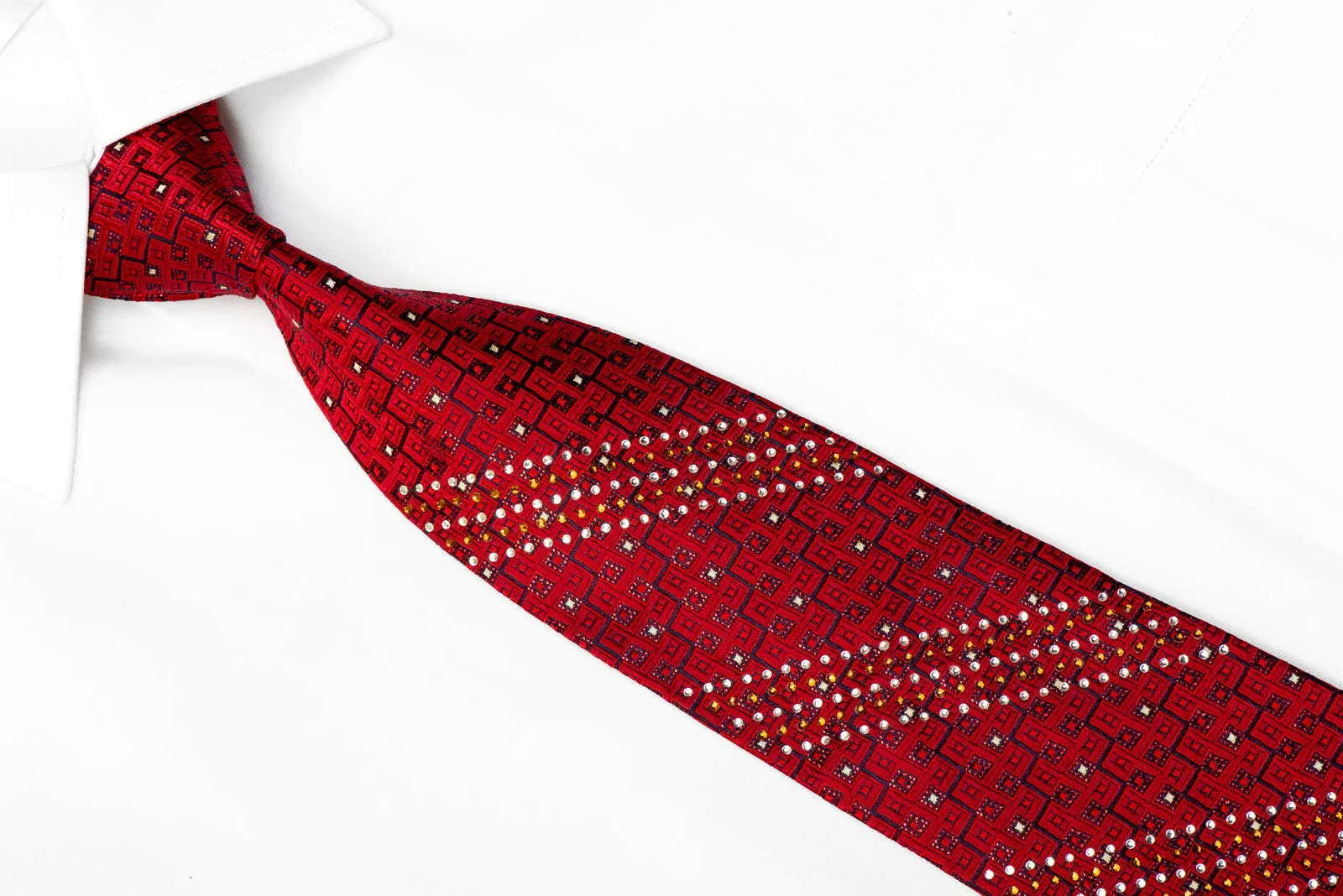 Rogers Dail Rhinestone Tie Burgundy Geometric On Navy With Red Sparkles