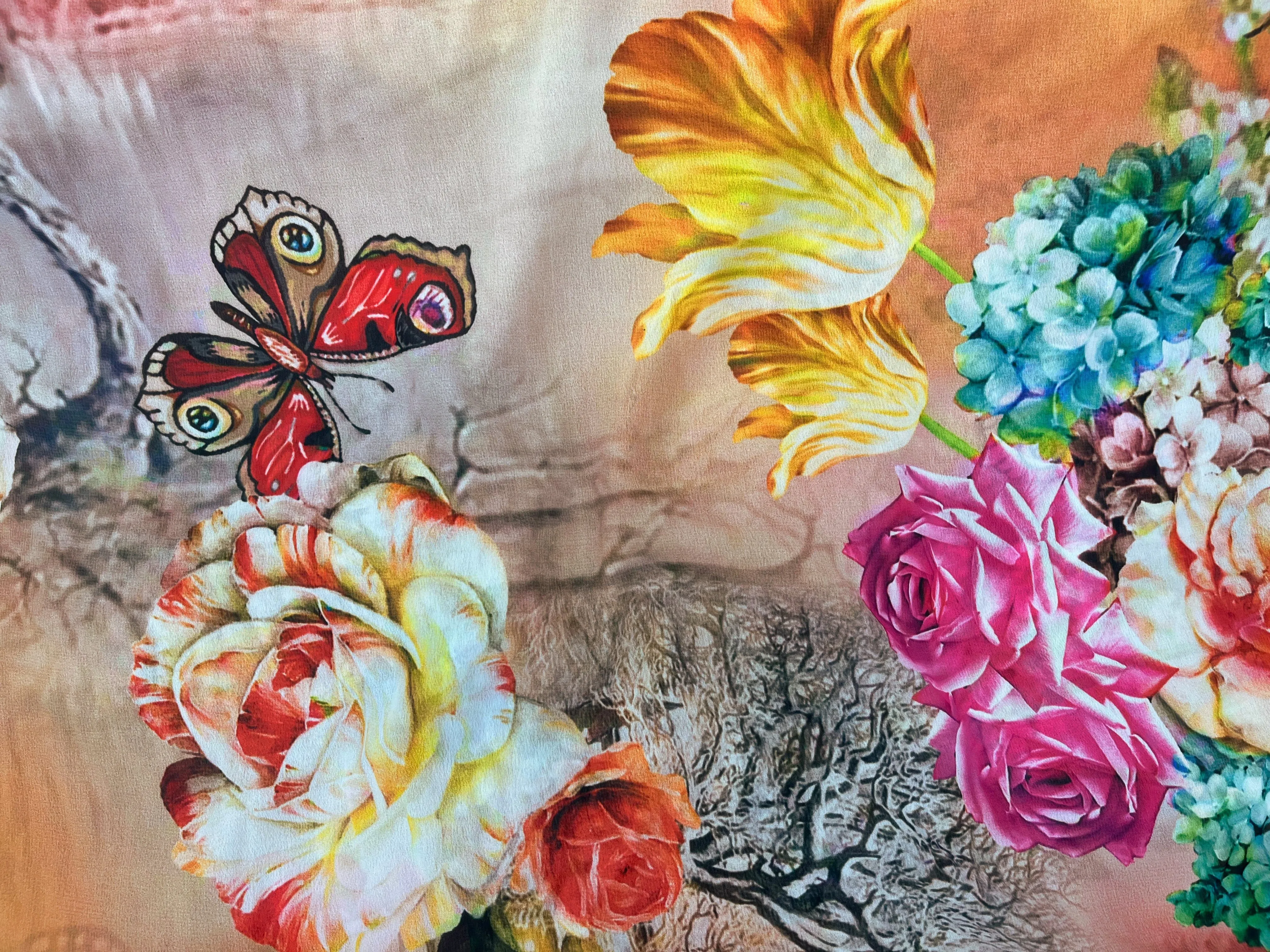 Rose Butterfly - Printed Chiffon